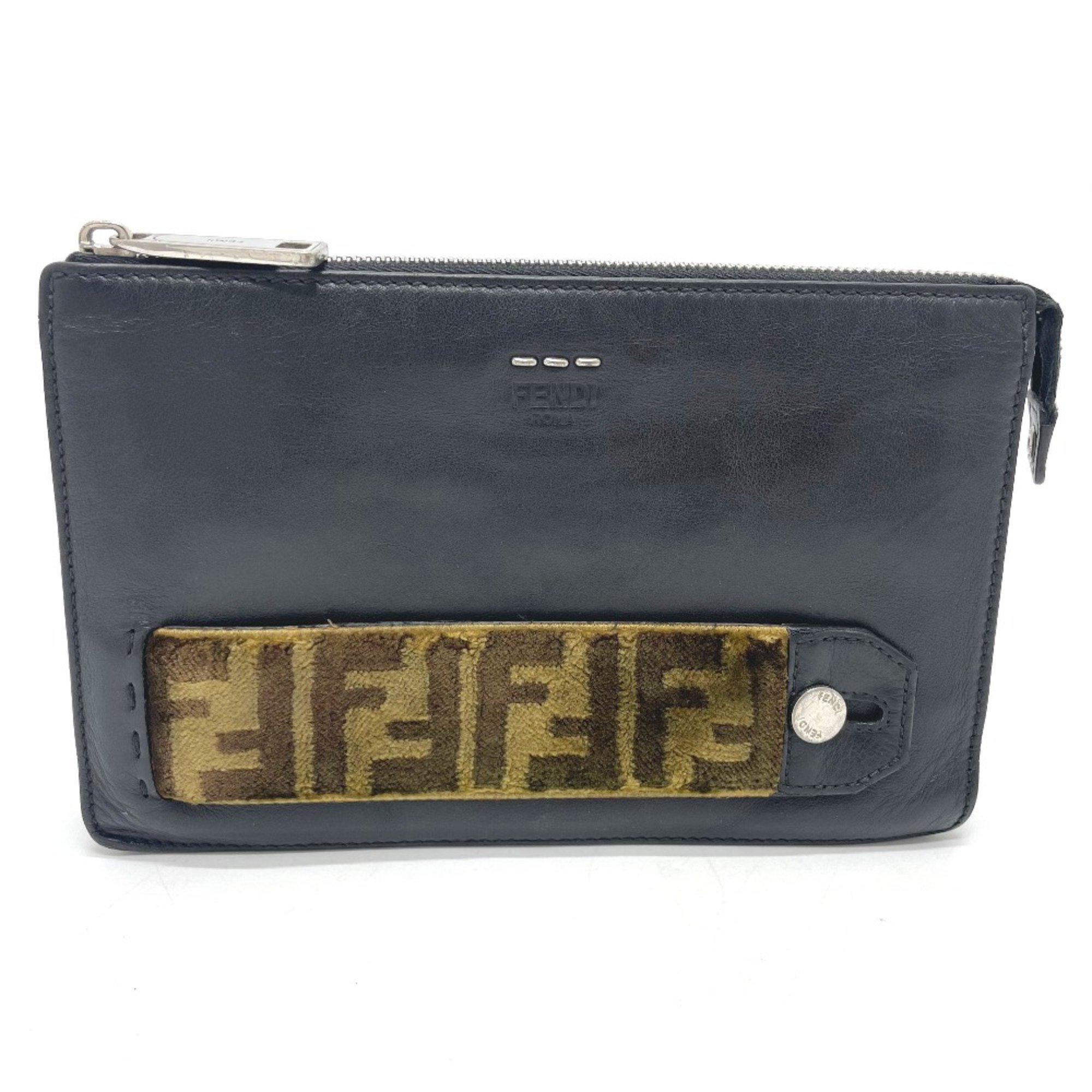 Fendi 7VA350 Zucca bag slim Clutch bag Black x Brown