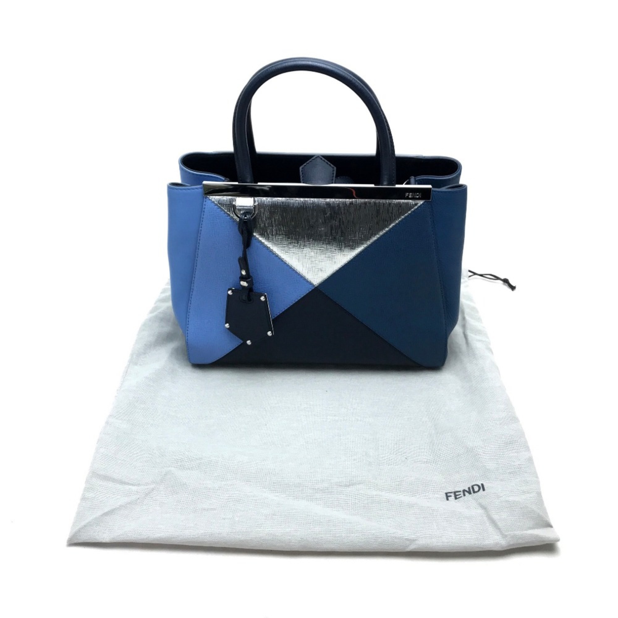 Fendi 8BH253 PETITE 2 JOURS Bag Hand Bag Shoulder Bag Hand Bag blue Silver