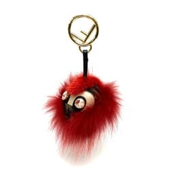 Fendi Real fur FF pattern with Bijoux Key ring Red Red x Brown GoldHardware