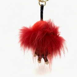 Fendi Real fur FF pattern with Bijoux Key ring Red Red x Brown GoldHardware