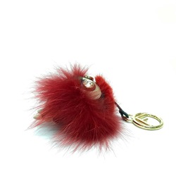 Fendi Real fur FF pattern with Bijoux Key ring Red Red x Brown GoldHardware