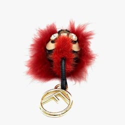 Fendi Real fur FF pattern with Bijoux Key ring Red Red x Brown GoldHardware