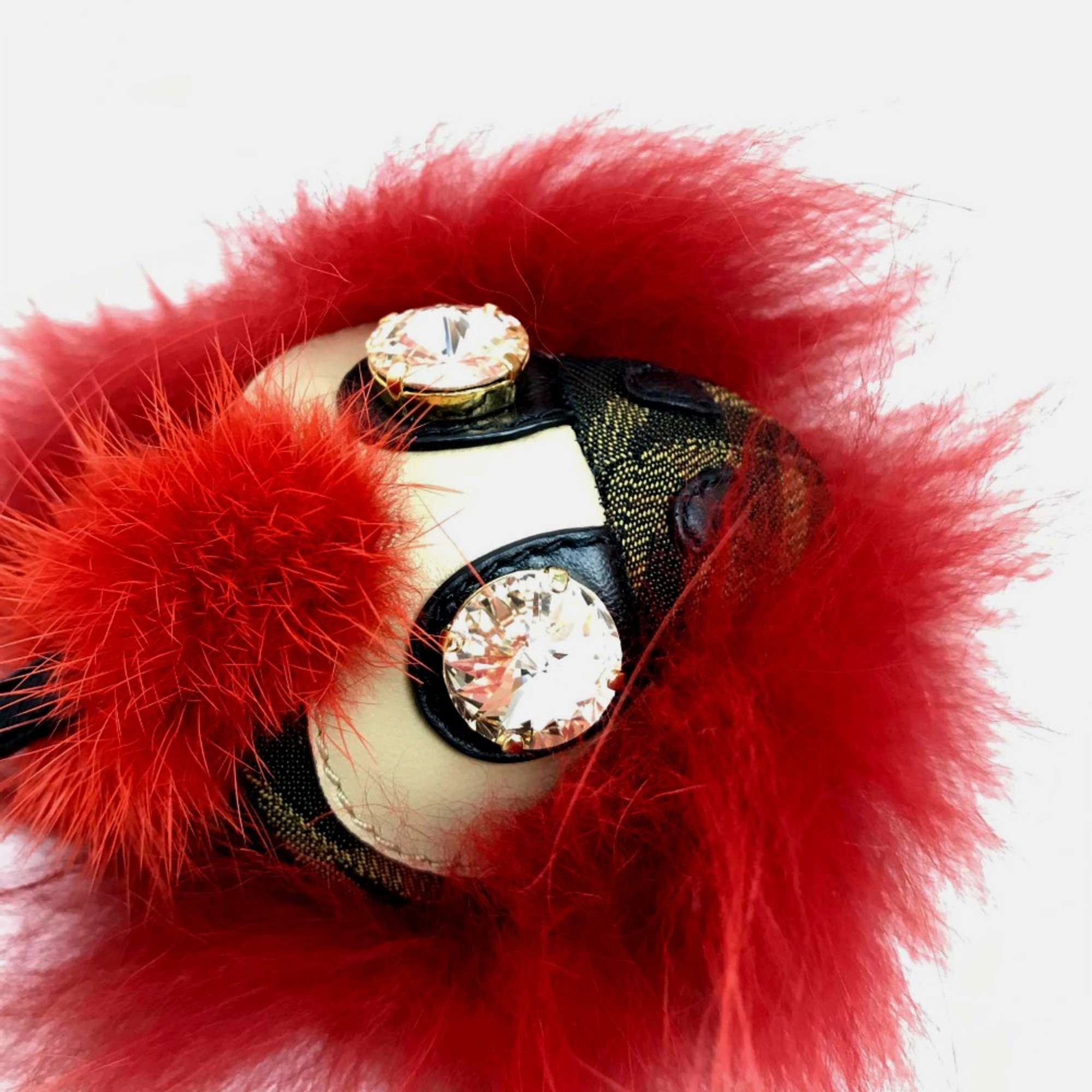 Fendi Real fur FF pattern with Bijoux Key ring Red Red x Brown GoldHardware