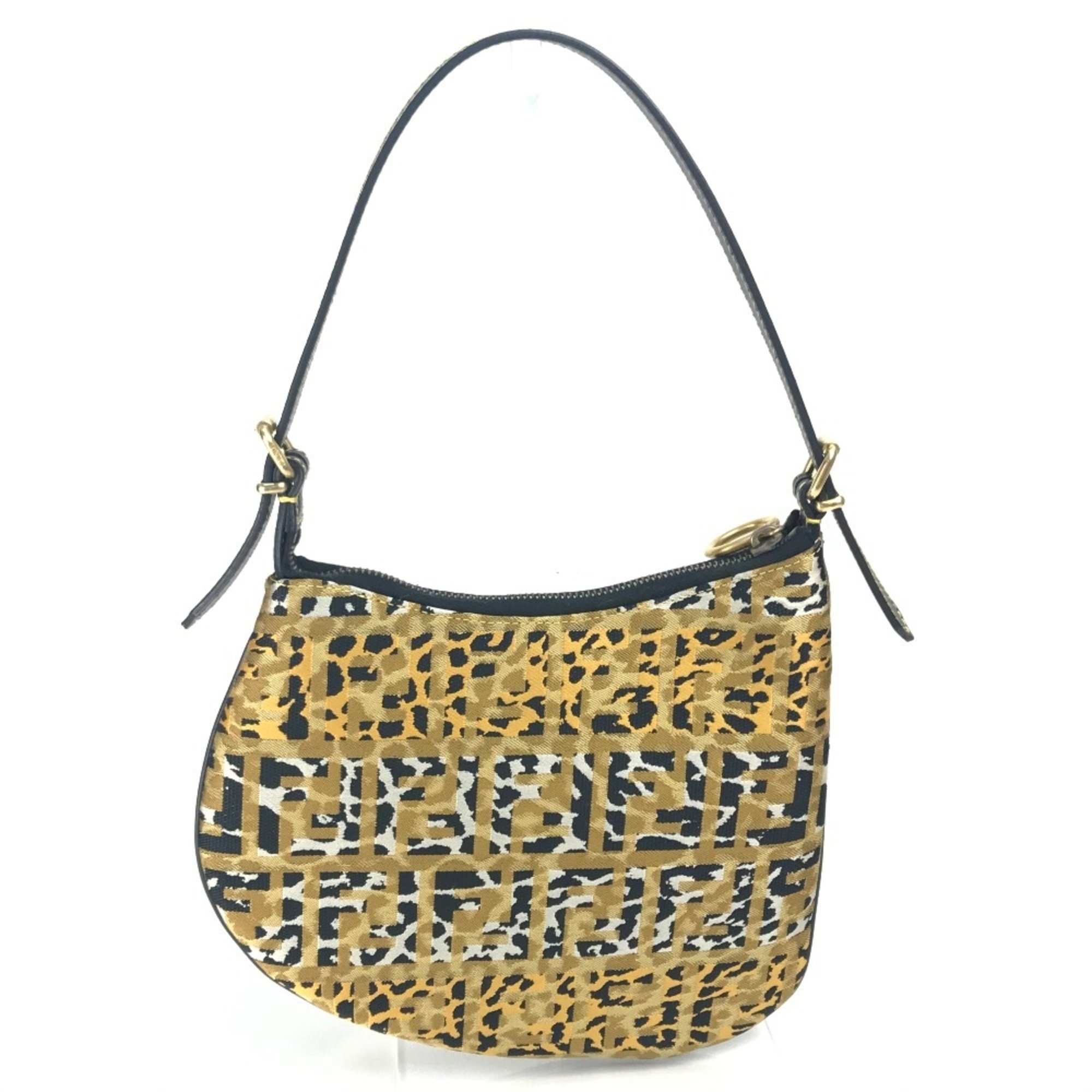 Fendi 8BR248 Zucca FF pattern bag pouch one shoulder Hand Bag Yellow Beige x Black GoldHardware