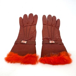 Fendi FF logo Leather Glove Bordeaux Based x Orange