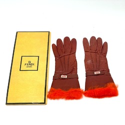 Fendi FF logo Leather Glove Bordeaux Based x Orange