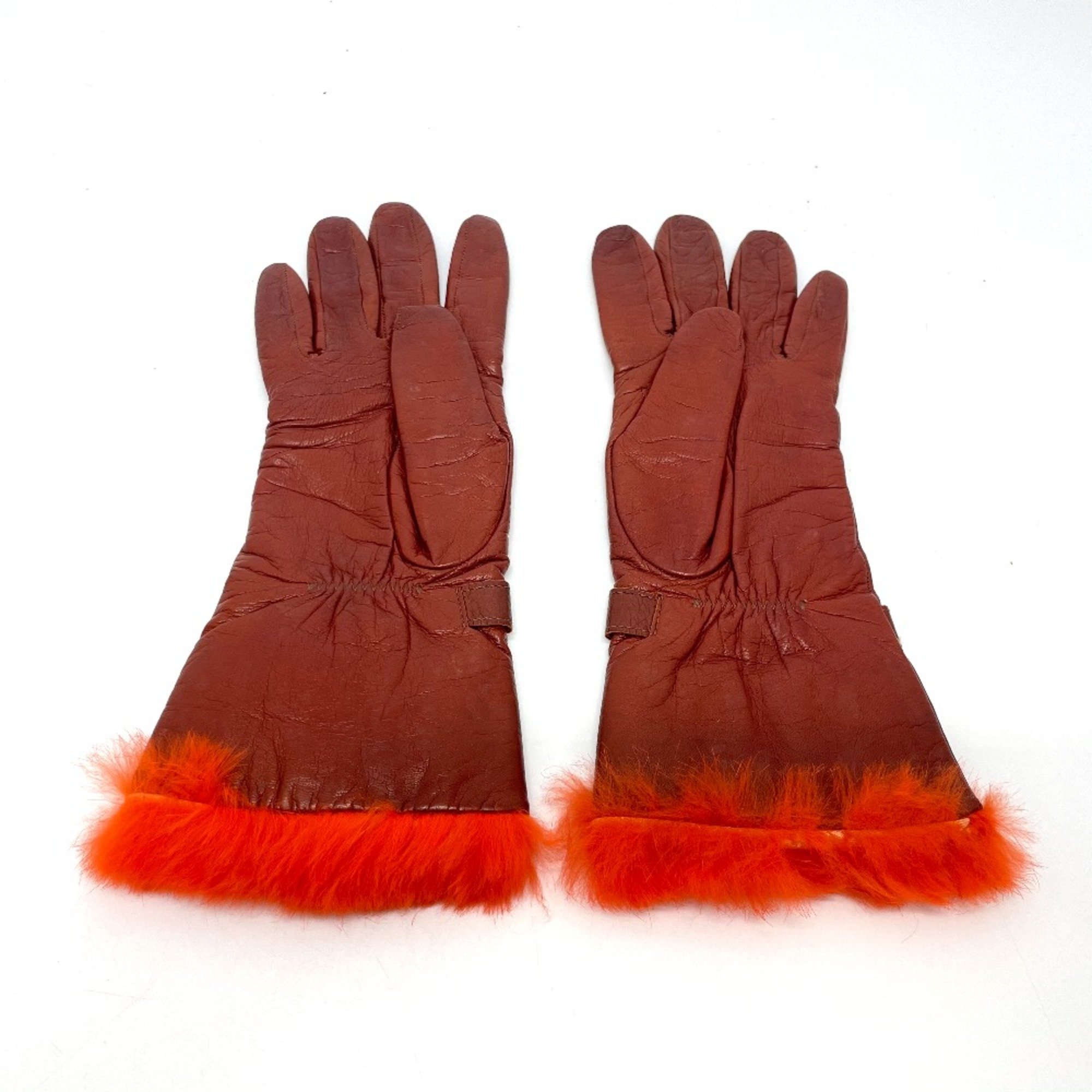 Fendi FF logo Leather Glove Bordeaux Based x Orange