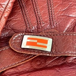 Fendi FF logo Leather Glove Bordeaux Based x Orange