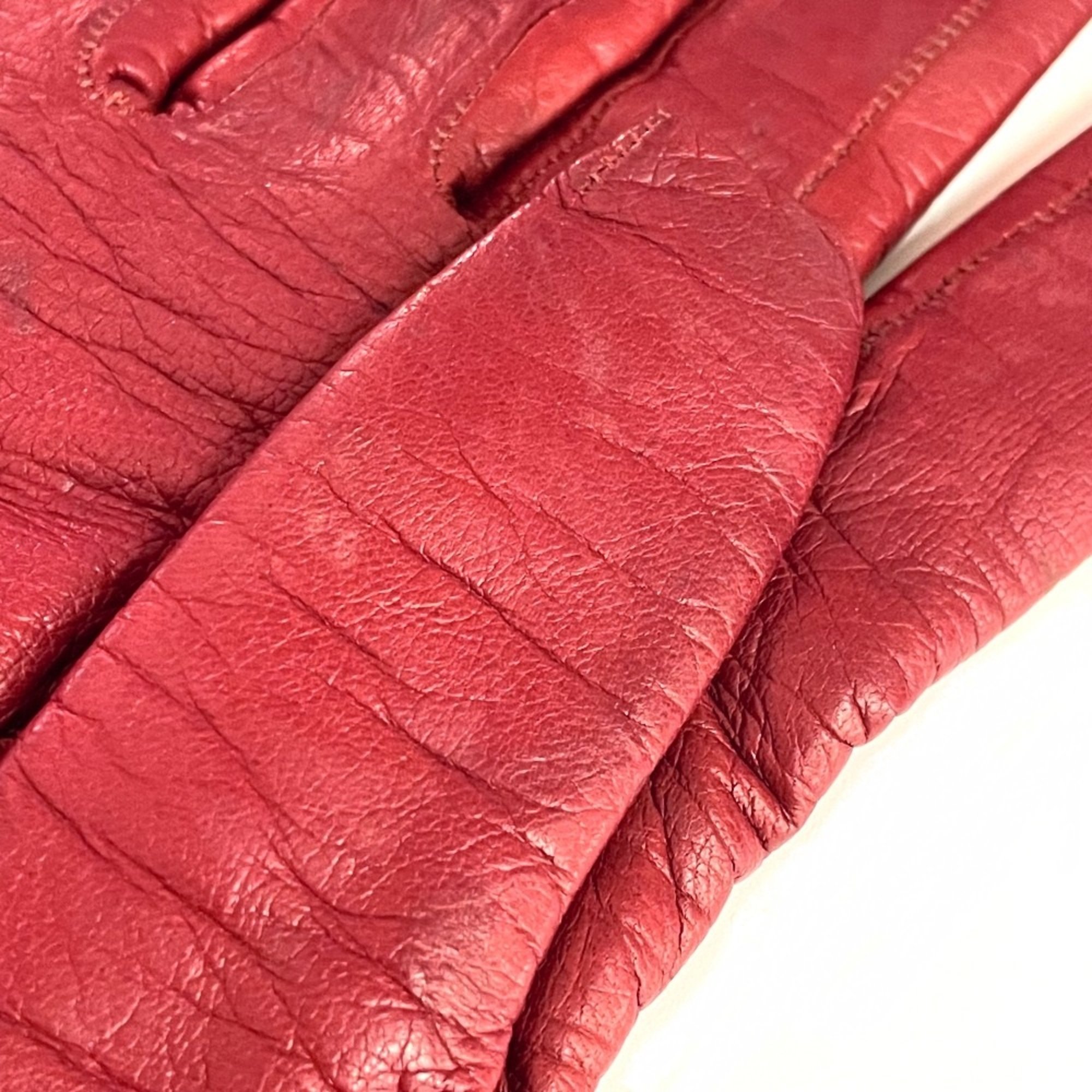 Fendi FF logo Leather Glove Bordeaux Based x Orange