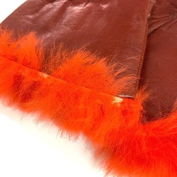 Fendi FF logo Leather Glove Bordeaux Based x Orange