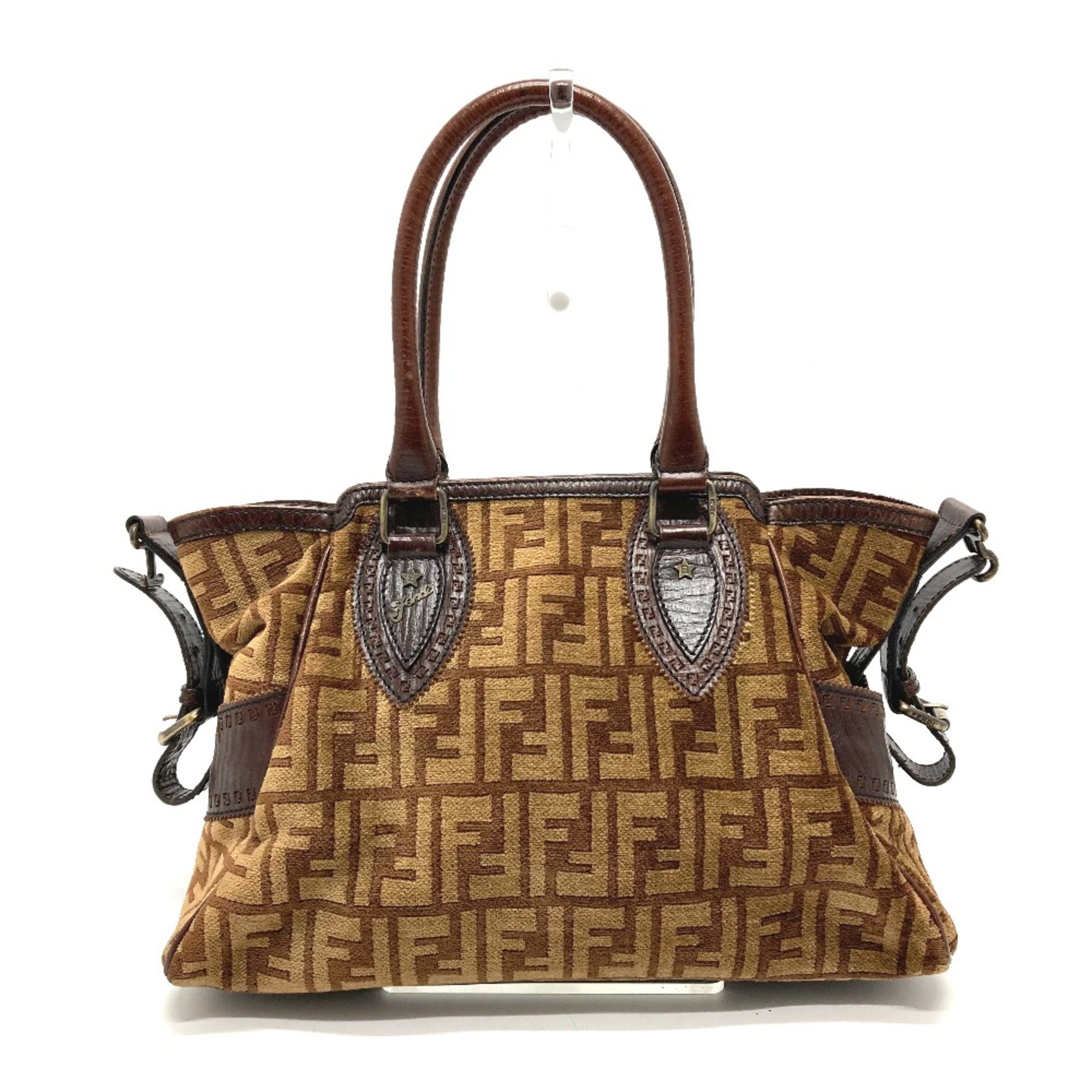 Fendi Zucca FF pattern logo Bag Semi-Shoulder Bag Handbag Hand Bag Brown