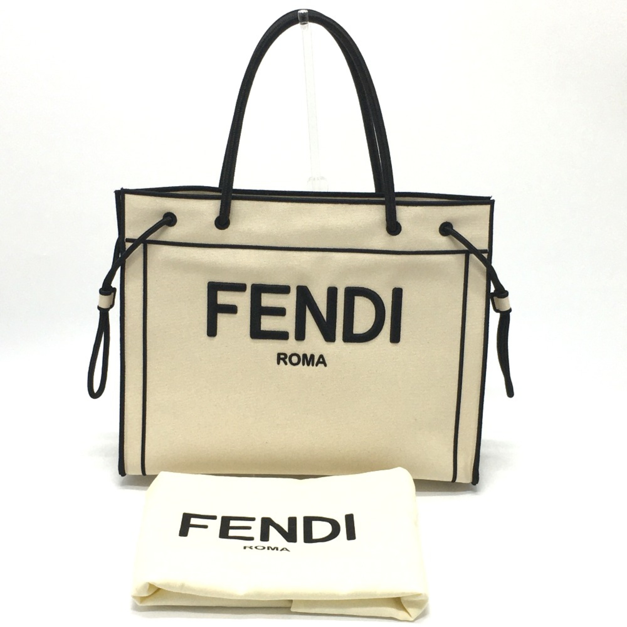 Fendi 8BH379 bag large Tote Bag Gresso Natural Beige & Black Beige x Black