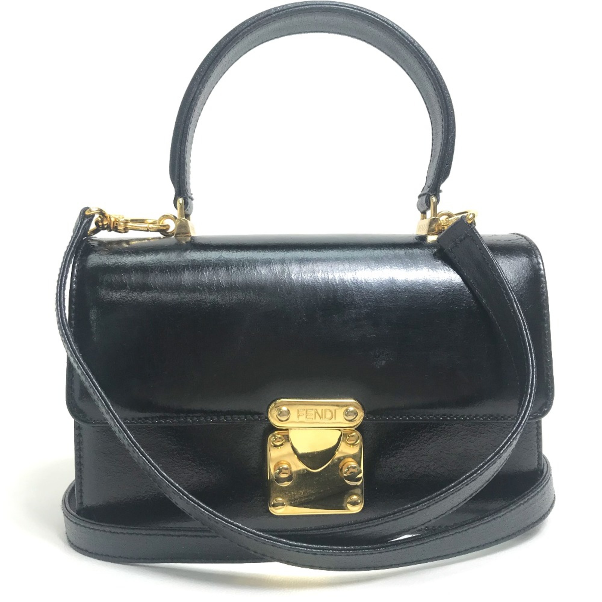 Fendi Vintage old 2WAY Shoulder Bag Hand Bag Black GoldHardware