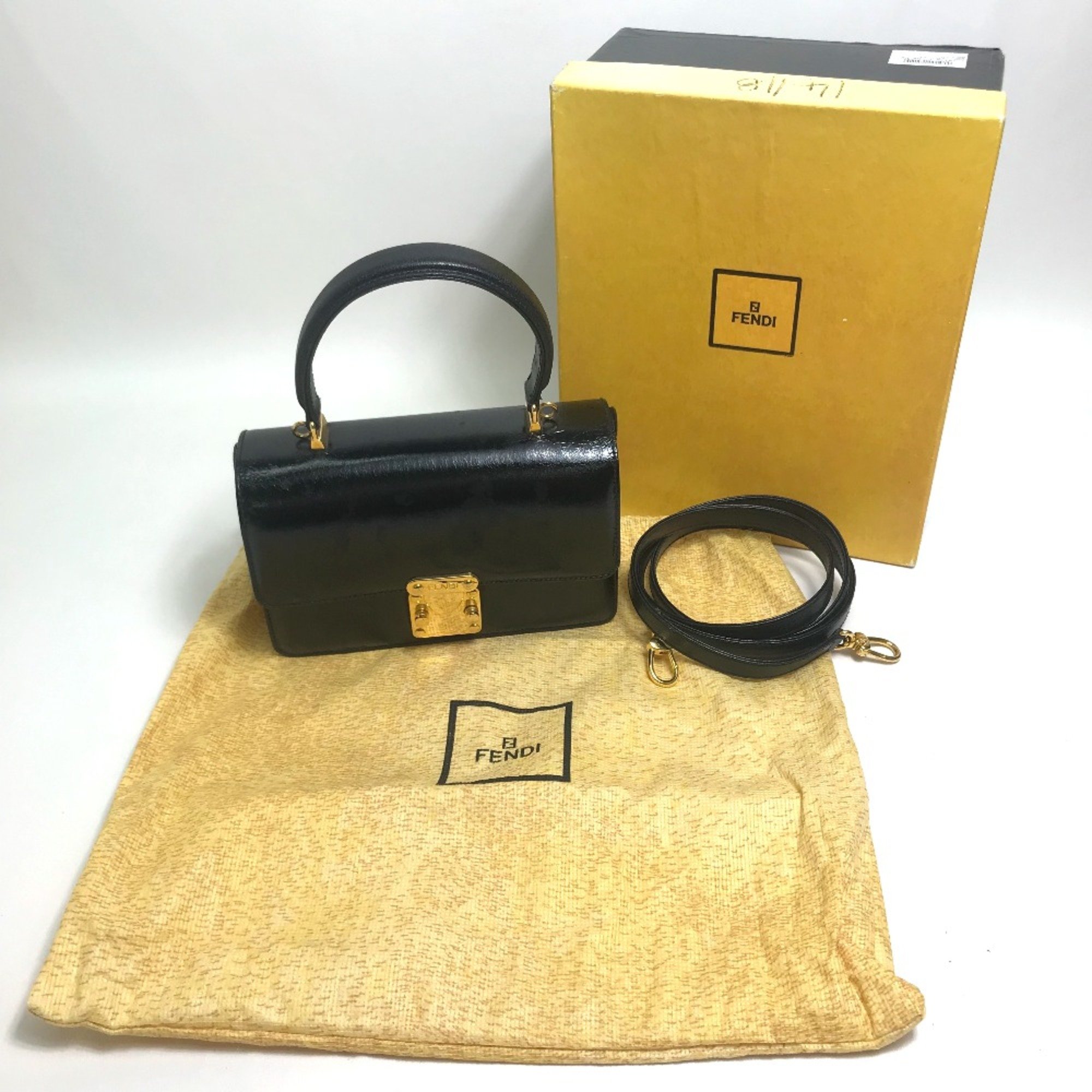 Fendi Vintage old 2WAY Shoulder Bag Hand Bag Black GoldHardware