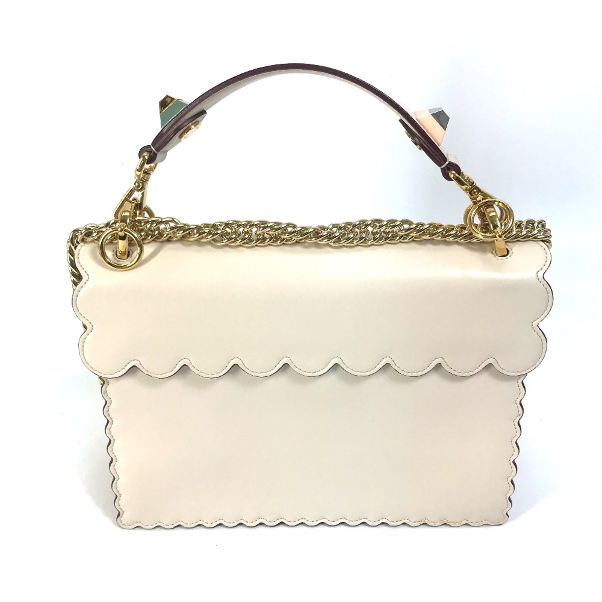 Fendi 8BT283 Multi studs Bag Hand Bag Shoulder Bag Beige