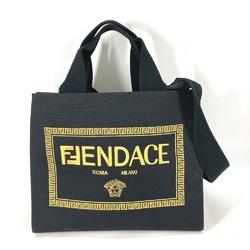 Fendi 8BH395 VERSACE collaboration 2WAY Tote Bag Crossbody Shoulder Bag Black Gold