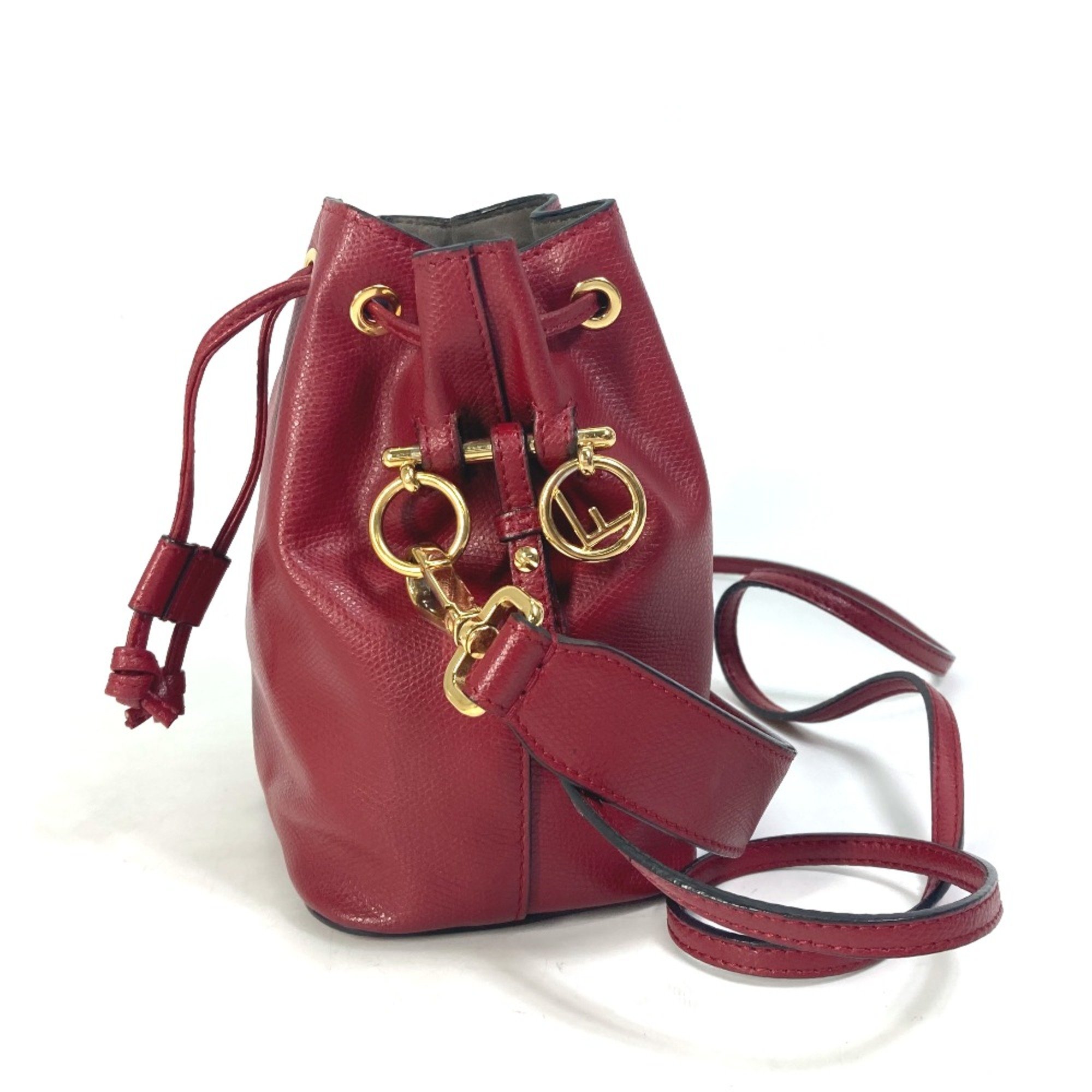 Fendi 8BS010 FFHardware Drawstring Bucket 2WAY Hand Bag Pochette Crossbody Shoulder Bag Red