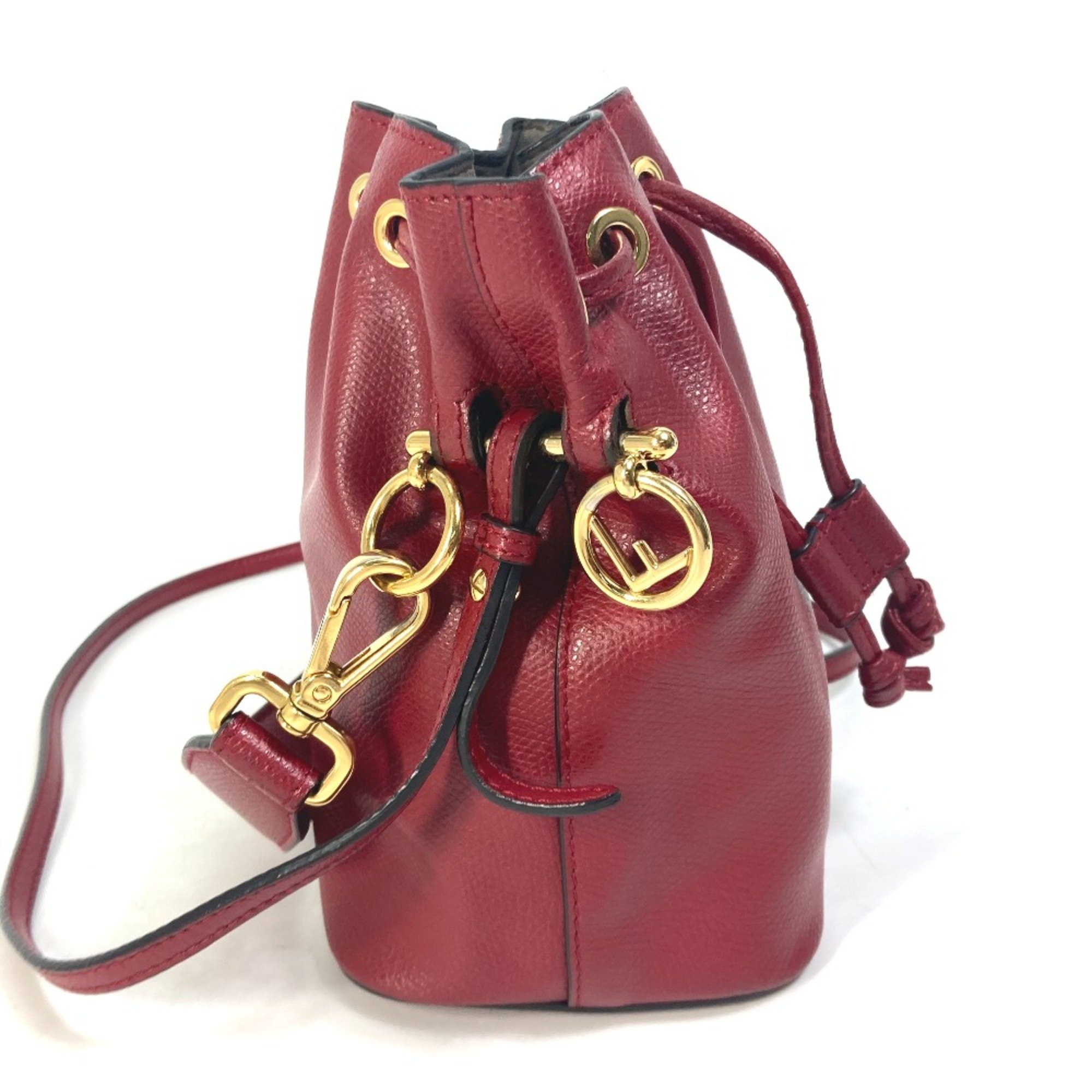 Fendi 8BS010 FFHardware Drawstring Bucket 2WAY Hand Bag Pochette Crossbody Shoulder Bag Red