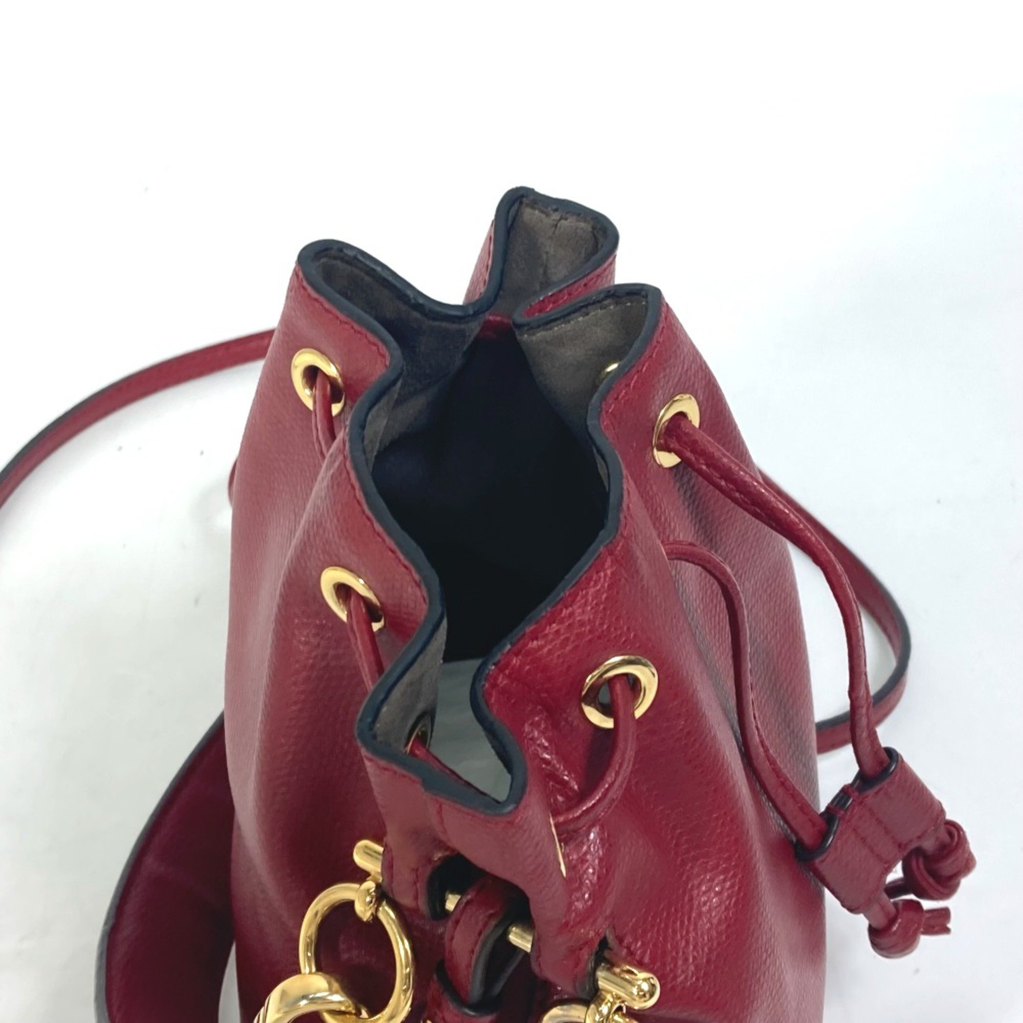 Fendi 8BS010 FFHardware Drawstring Bucket 2WAY Hand Bag Pochette Crossbody Shoulder Bag Red