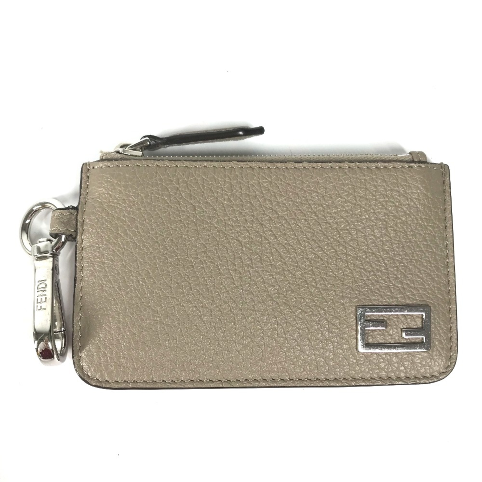 Fendi 7M0343 Bicolor Card Case Coin Compartment Wallet Fragment Case coin purse Beige Red