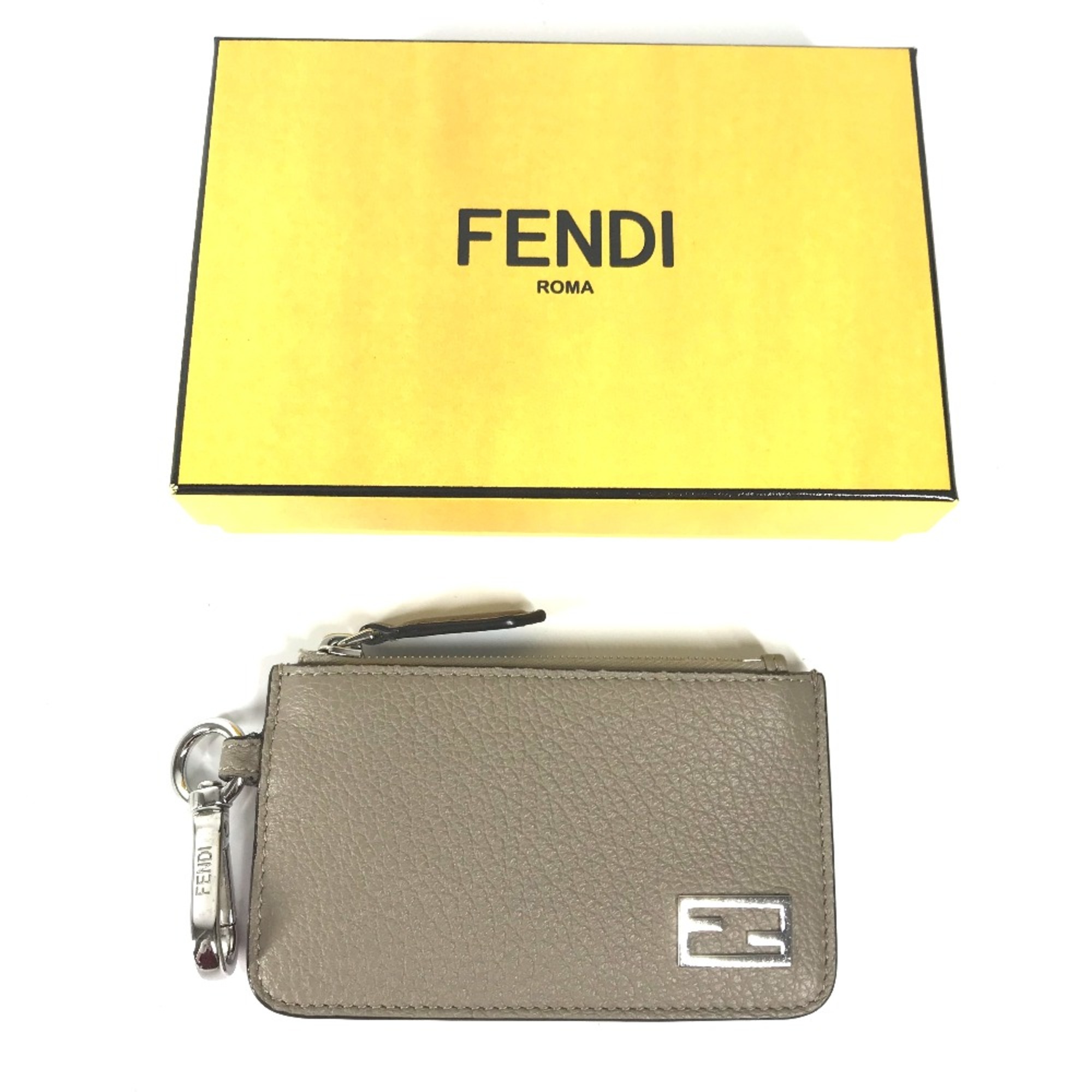 Fendi 7M0343 Bicolor Card Case Coin Compartment Wallet Fragment Case coin purse Beige Red