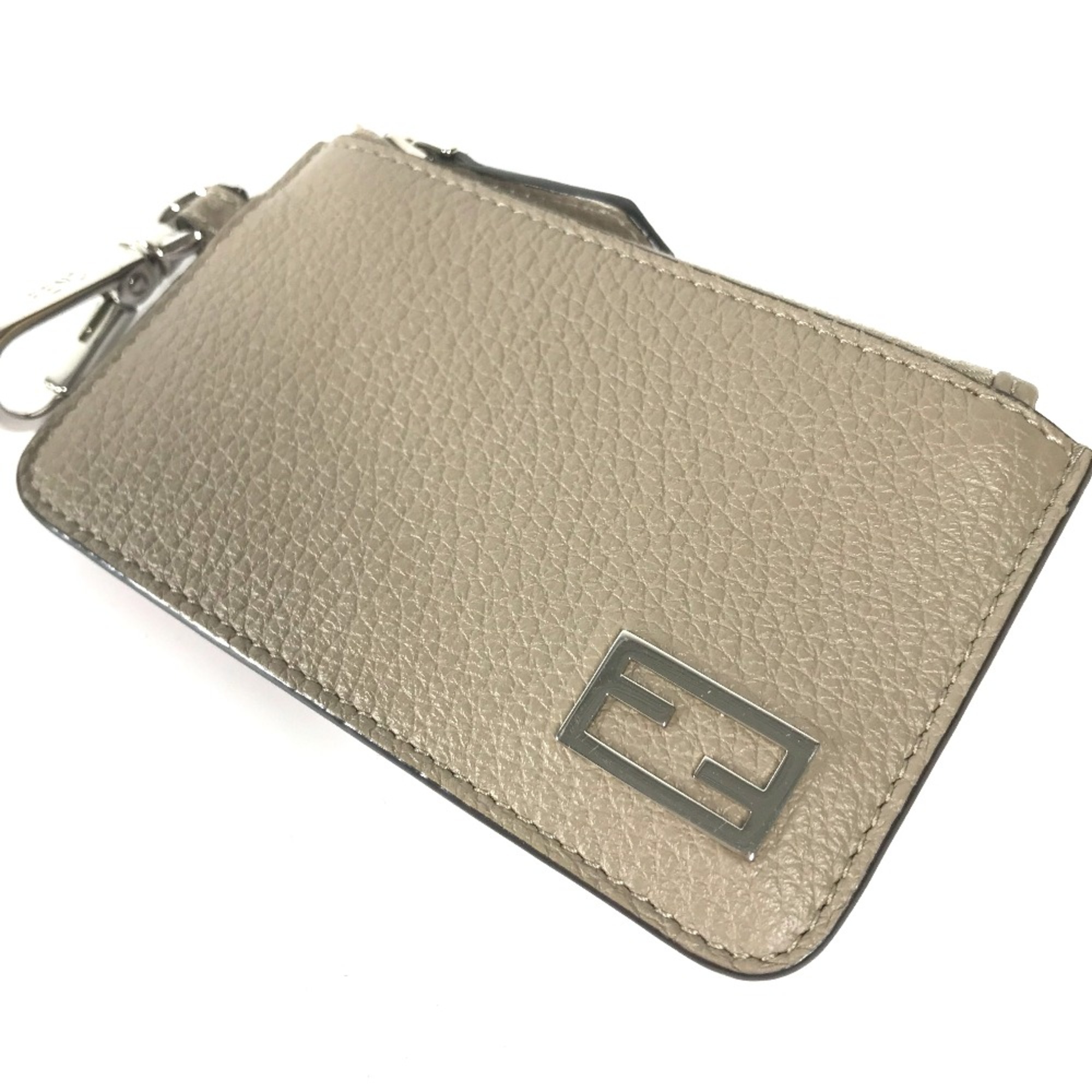 Fendi 7M0343 Bicolor Card Case Coin Compartment Wallet Fragment Case coin purse Beige Red