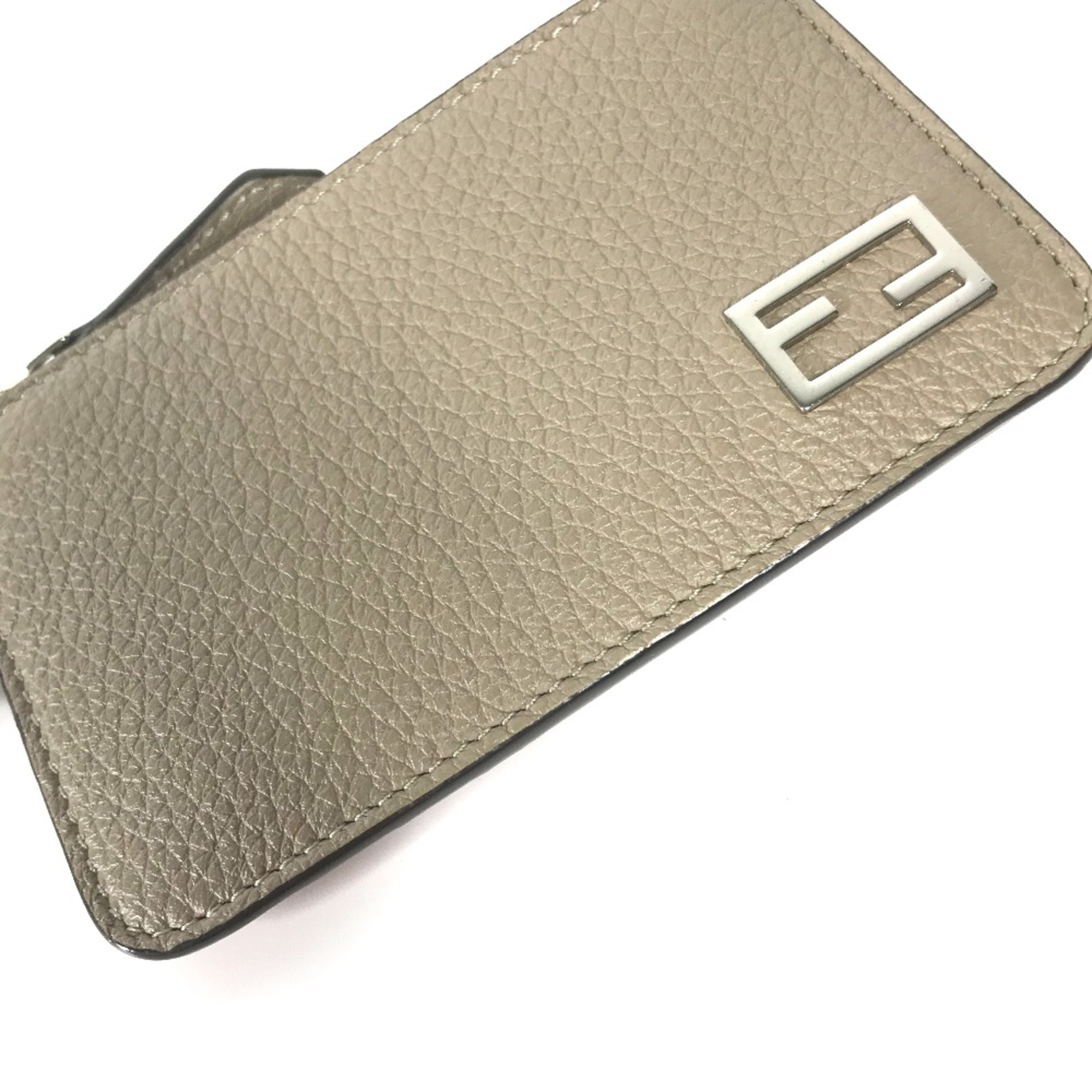 Fendi 7M0343 Bicolor Card Case Coin Compartment Wallet Fragment Case coin purse Beige Red