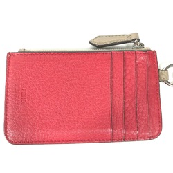 Fendi 7M0343 Bicolor Card Case Coin Compartment Wallet Fragment Case coin purse Beige Red