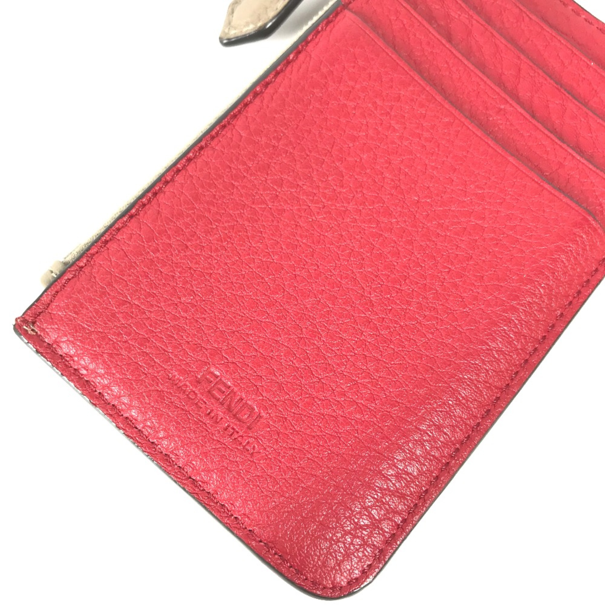 Fendi 7M0343 Bicolor Card Case Coin Compartment Wallet Fragment Case coin purse Beige Red