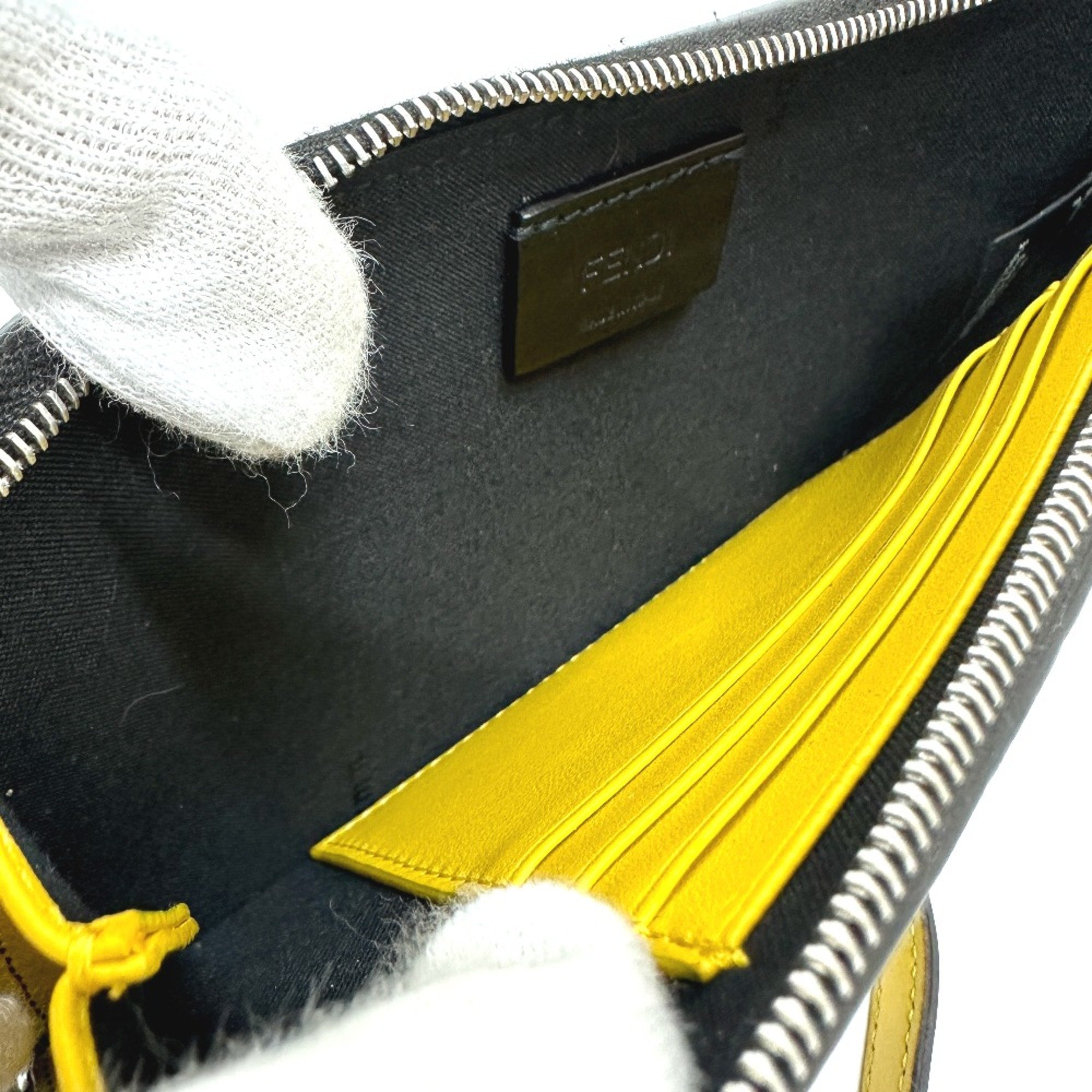 Fendi 7M0283 Wallet Coin Compartment Card Case Neck with Strap coin purse Black yellow