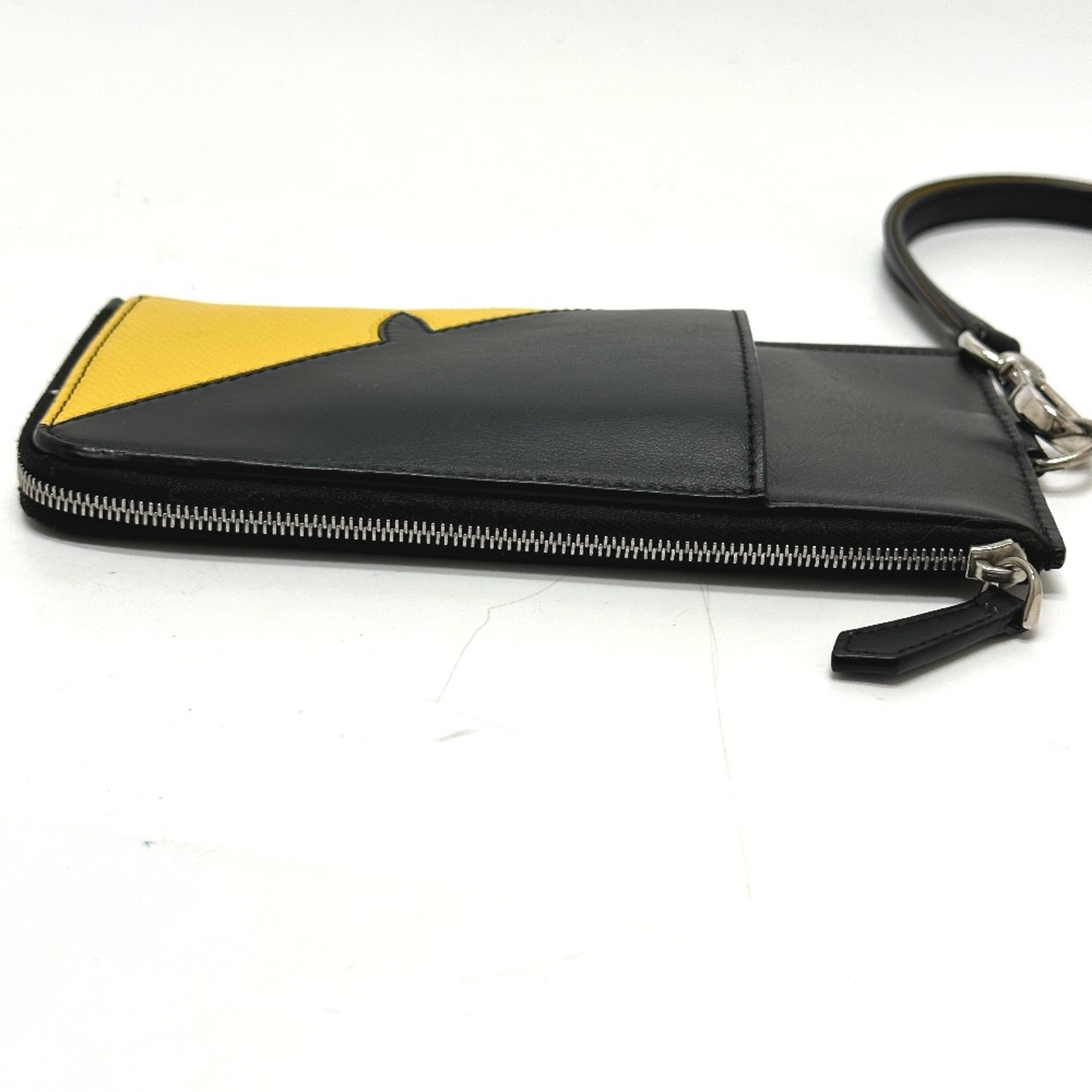 Fendi 7M0283 Wallet Coin Compartment Card Case Neck with Strap coin purse Black yellow