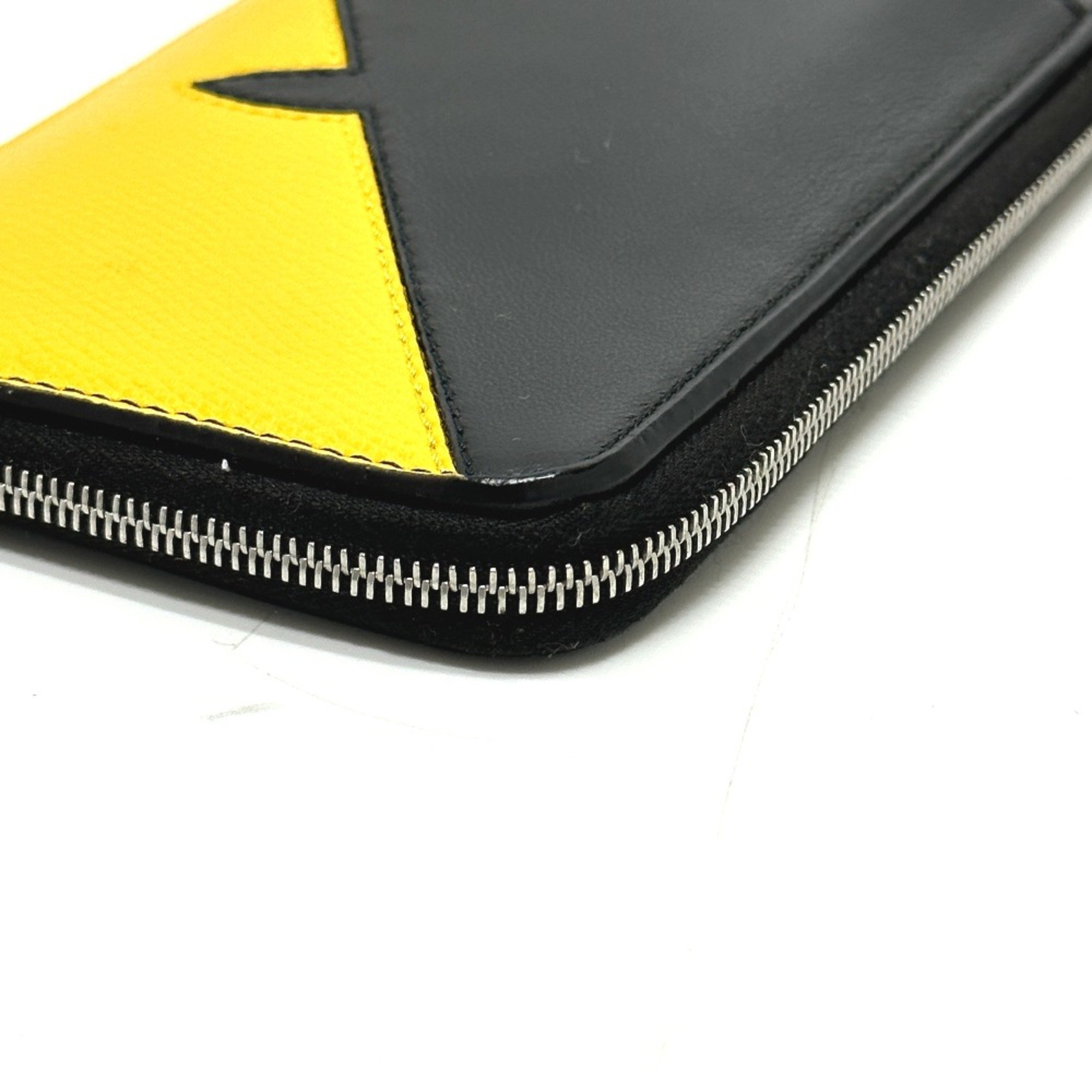 Fendi 7M0283 Wallet Coin Compartment Card Case Neck with Strap coin purse Black yellow