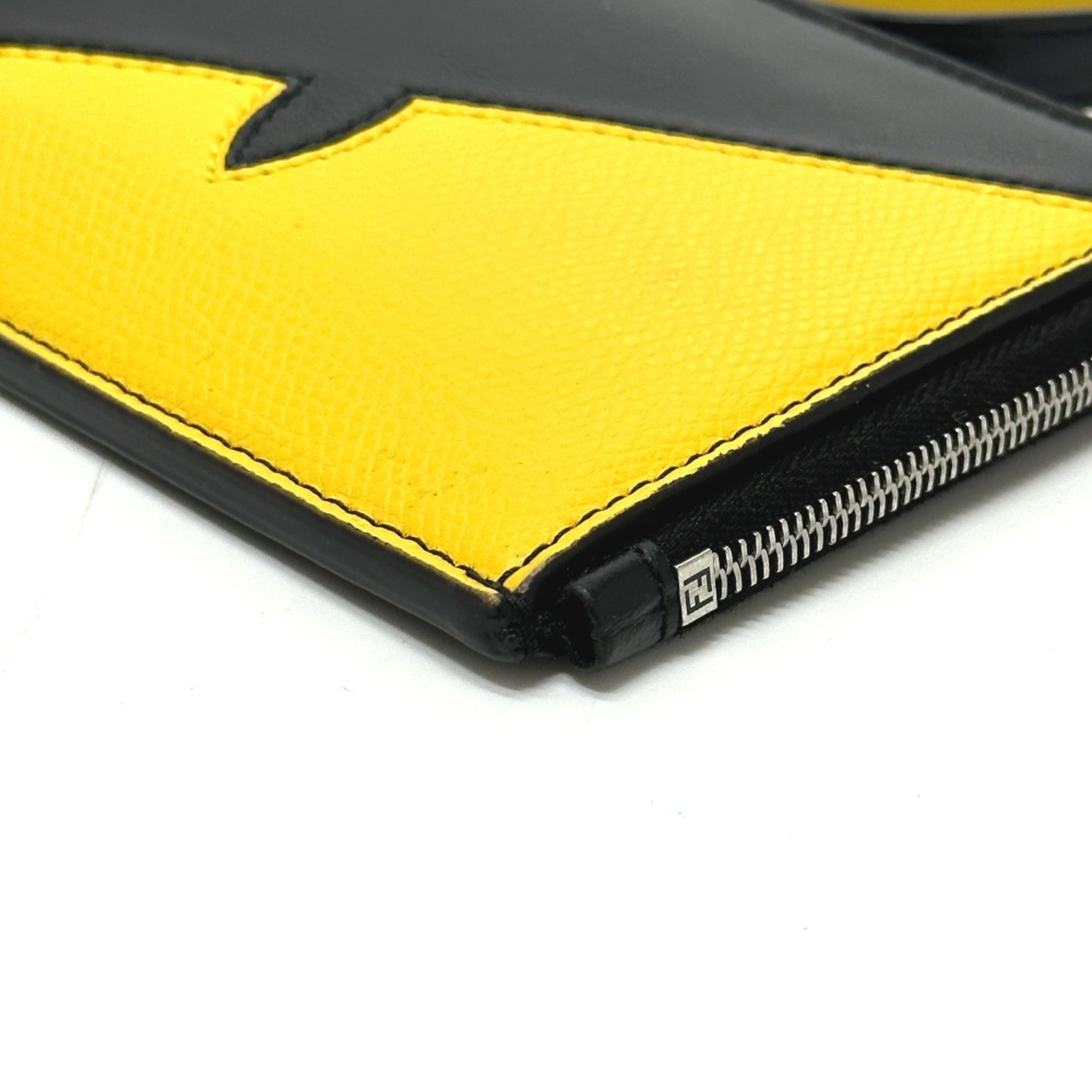 Fendi 7M0283 Wallet Coin Compartment Card Case Neck with Strap coin purse Black yellow