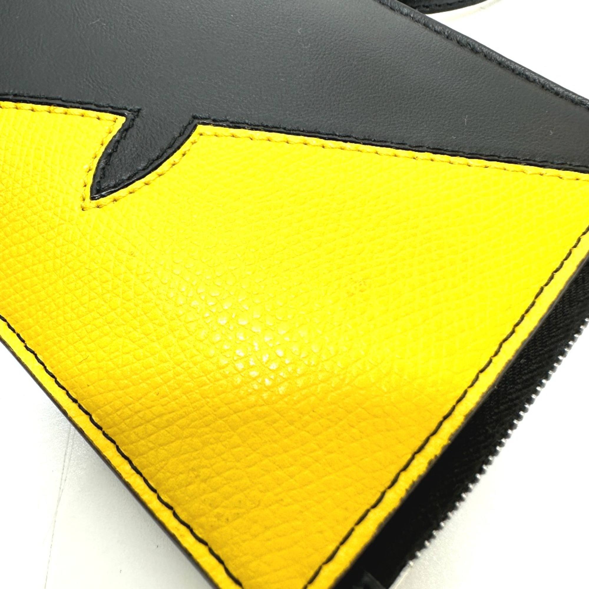 Fendi 7M0283 Wallet Coin Compartment Card Case Neck with Strap coin purse Black yellow