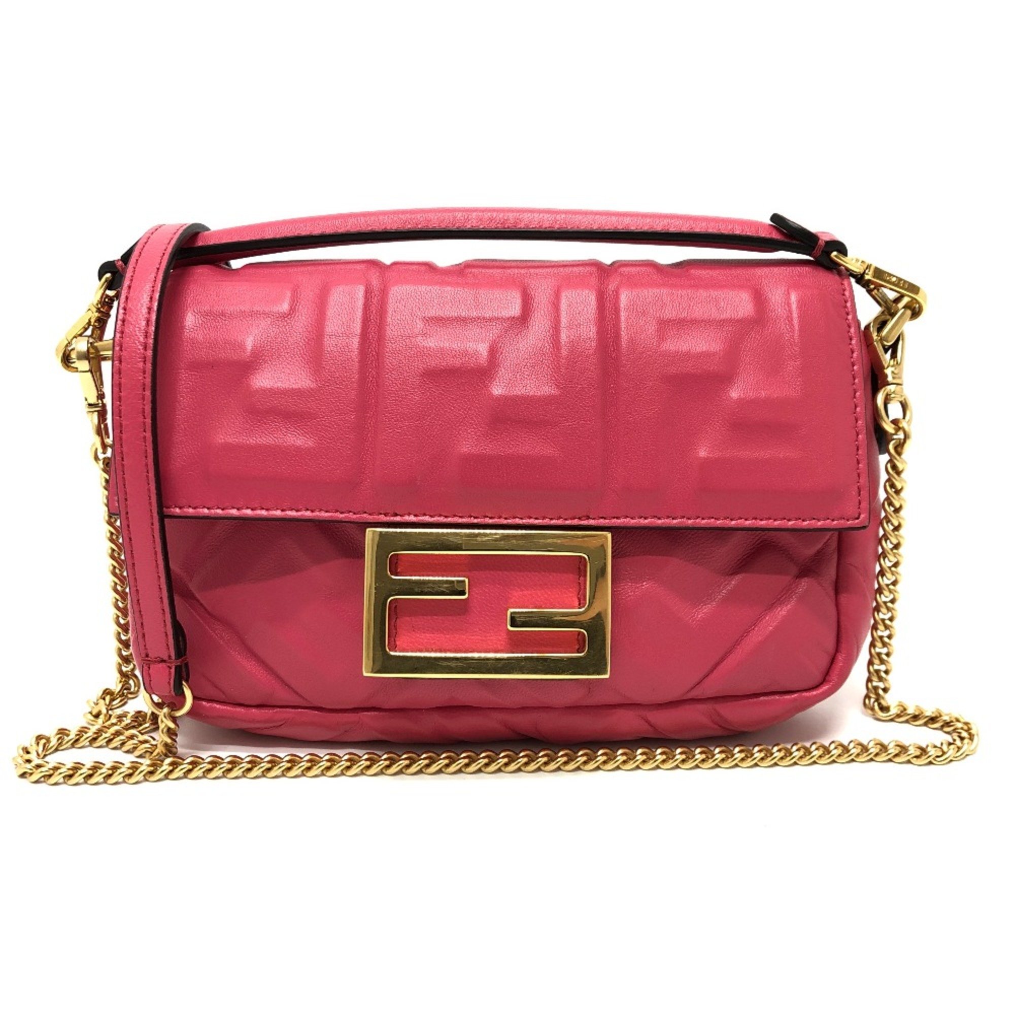 Fendi 8BS017 FF Chain 2WAY bag Shoulder Bag pink GoldHardware