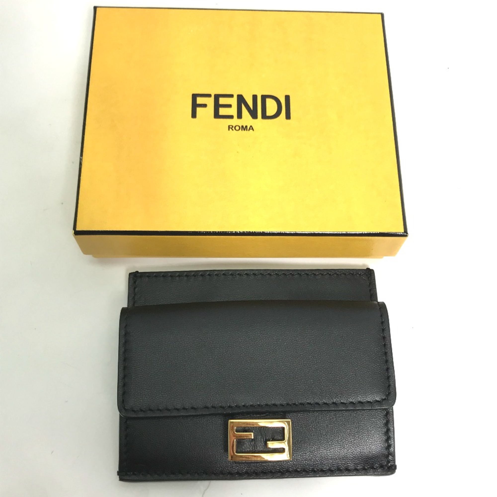 Fendi 8M0423 Coin Compartment Wallet coin purse Black Gold