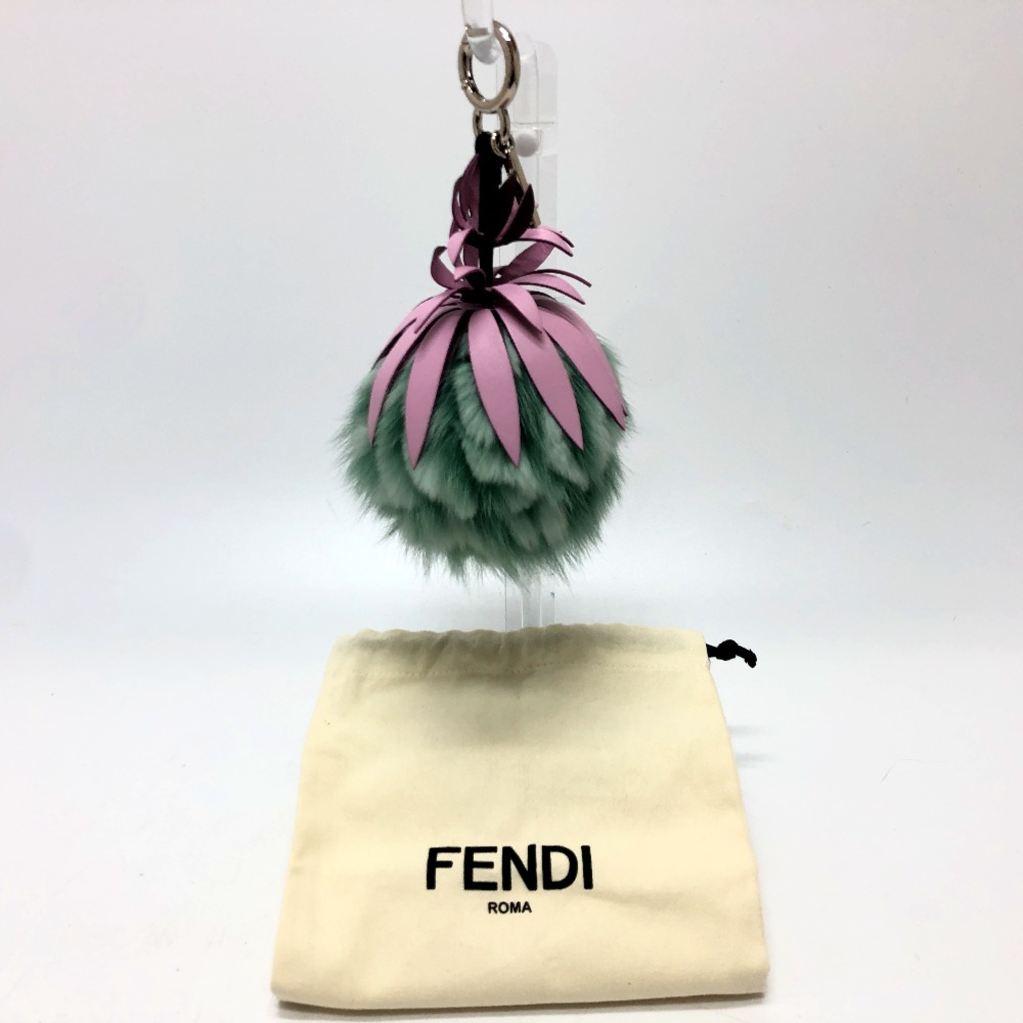 Fendi 7AR577 fruit pineapple Key Holder Bag Charm Green Pink /SilverHardware