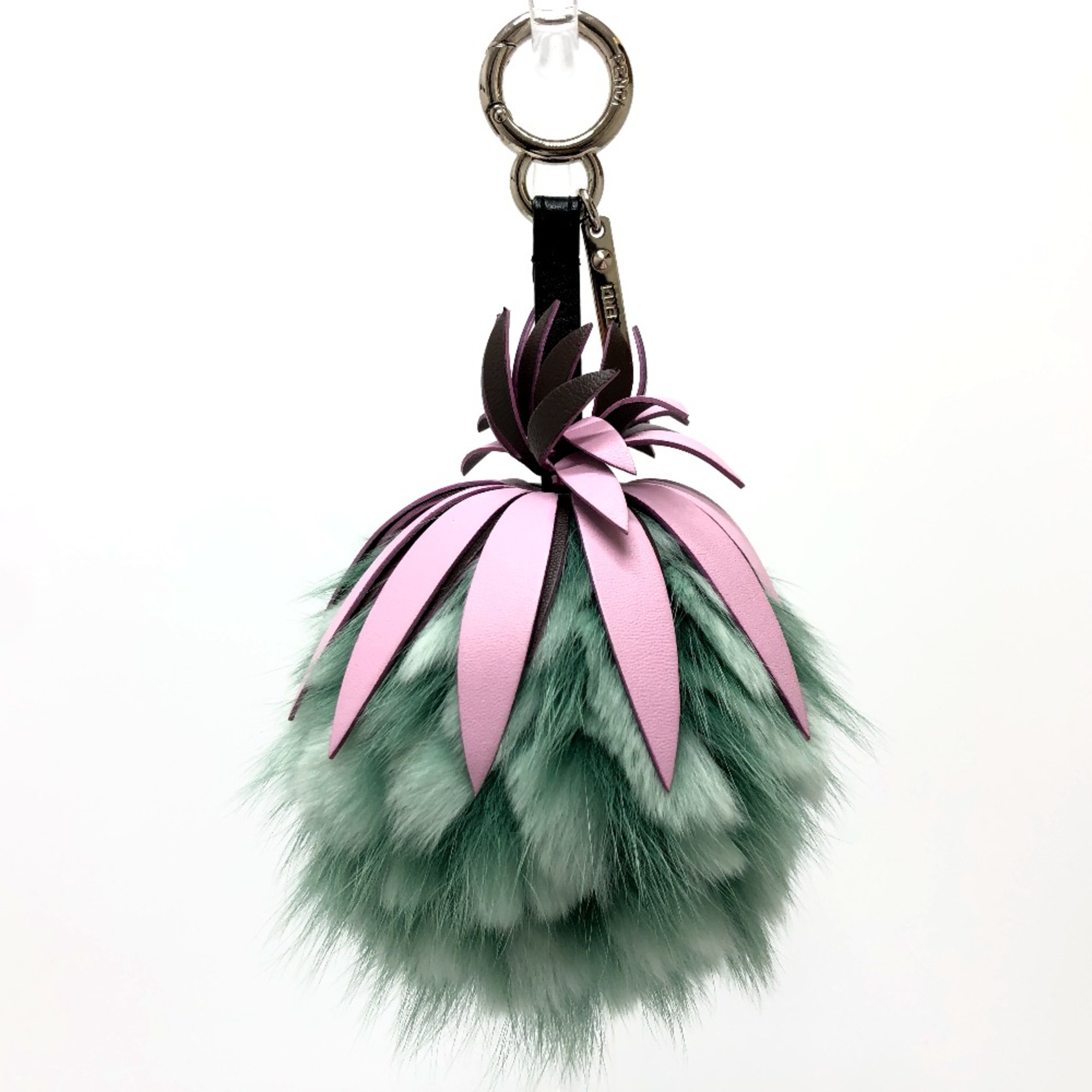 Fendi 7AR577 fruit pineapple Key Holder Bag Charm Green Pink /SilverHardware