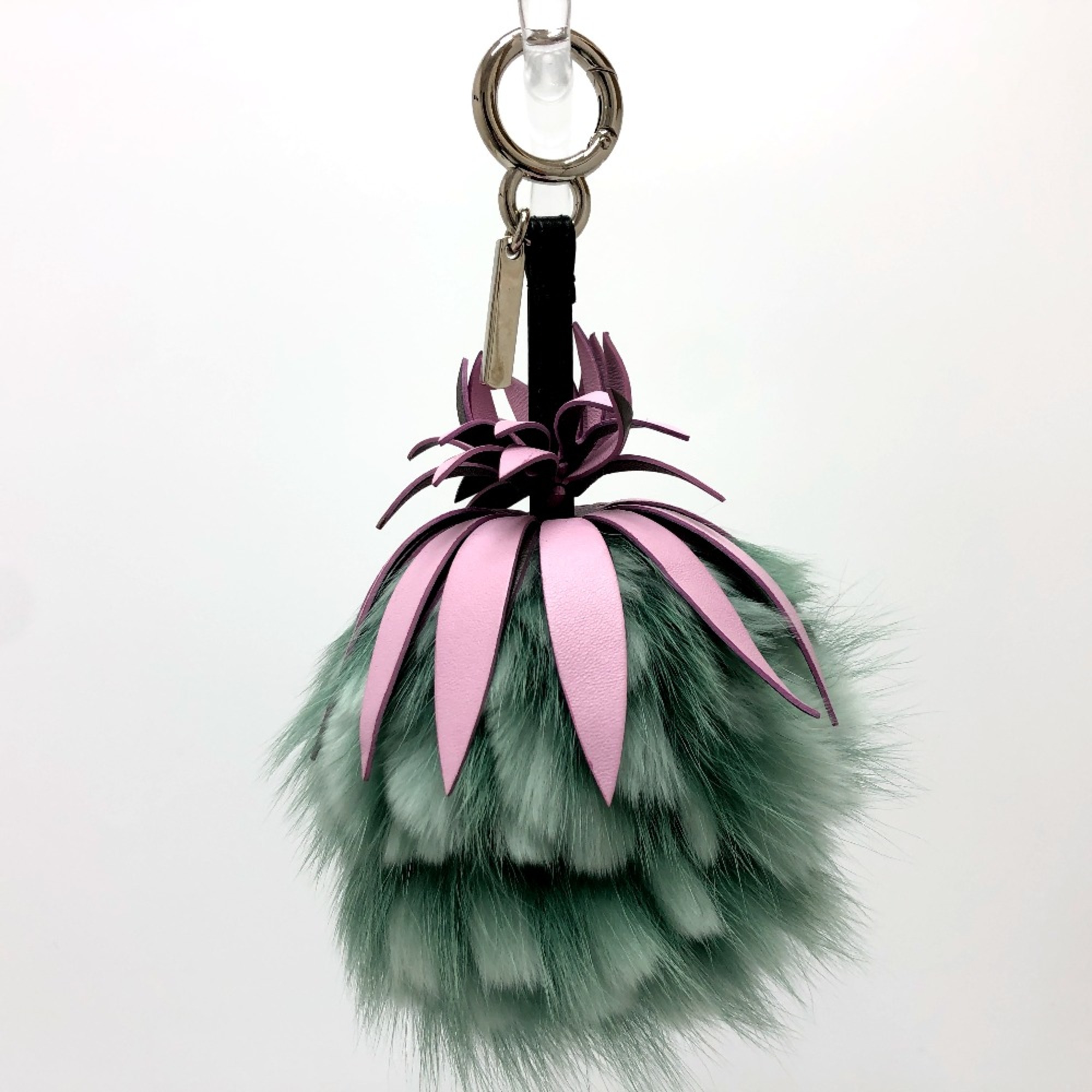 Fendi 7AR577 fruit pineapple Key Holder Bag Charm Green Pink SilverHardware eLADY Globazone