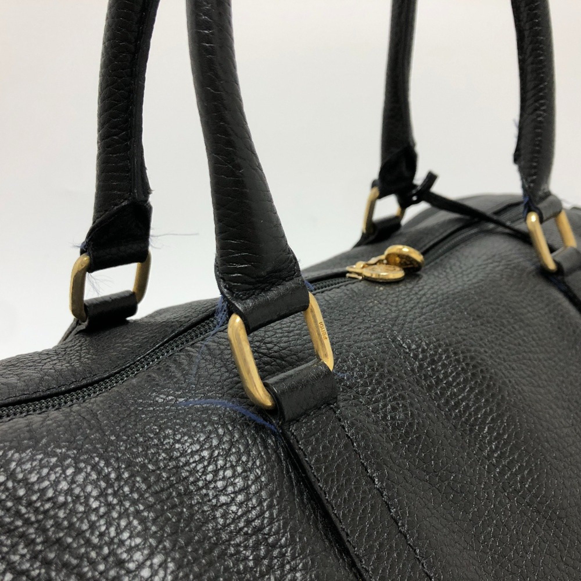 Fendi FF logo Hand Bag Duffle Bag Black GoldHardware