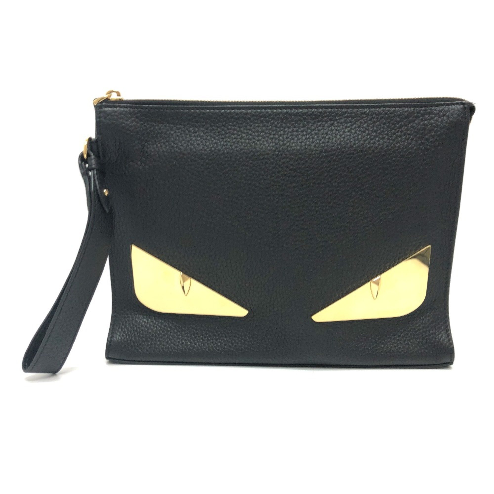 Fendi 7VA491 monster Bag pouch with strap Clutch bag Black GoldHardware