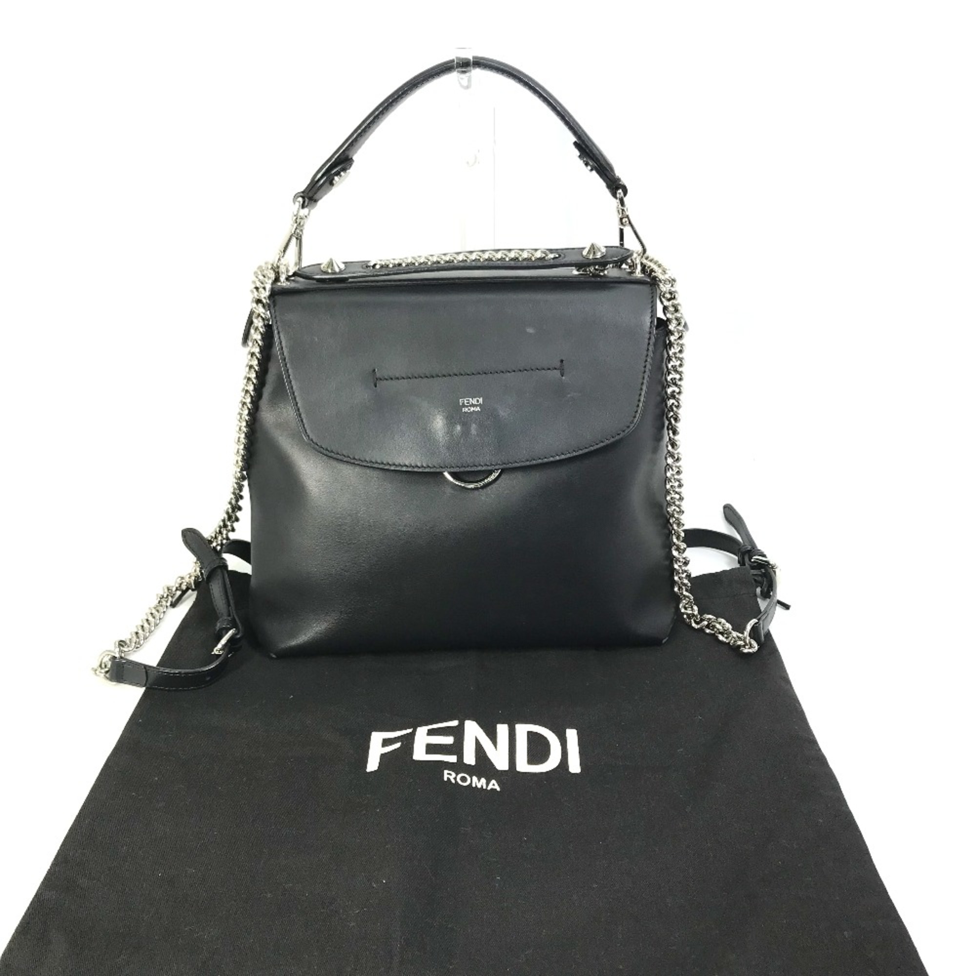 Fendi 8BZ042 Bag 2WAY Hand Bag Chain Backpack Black