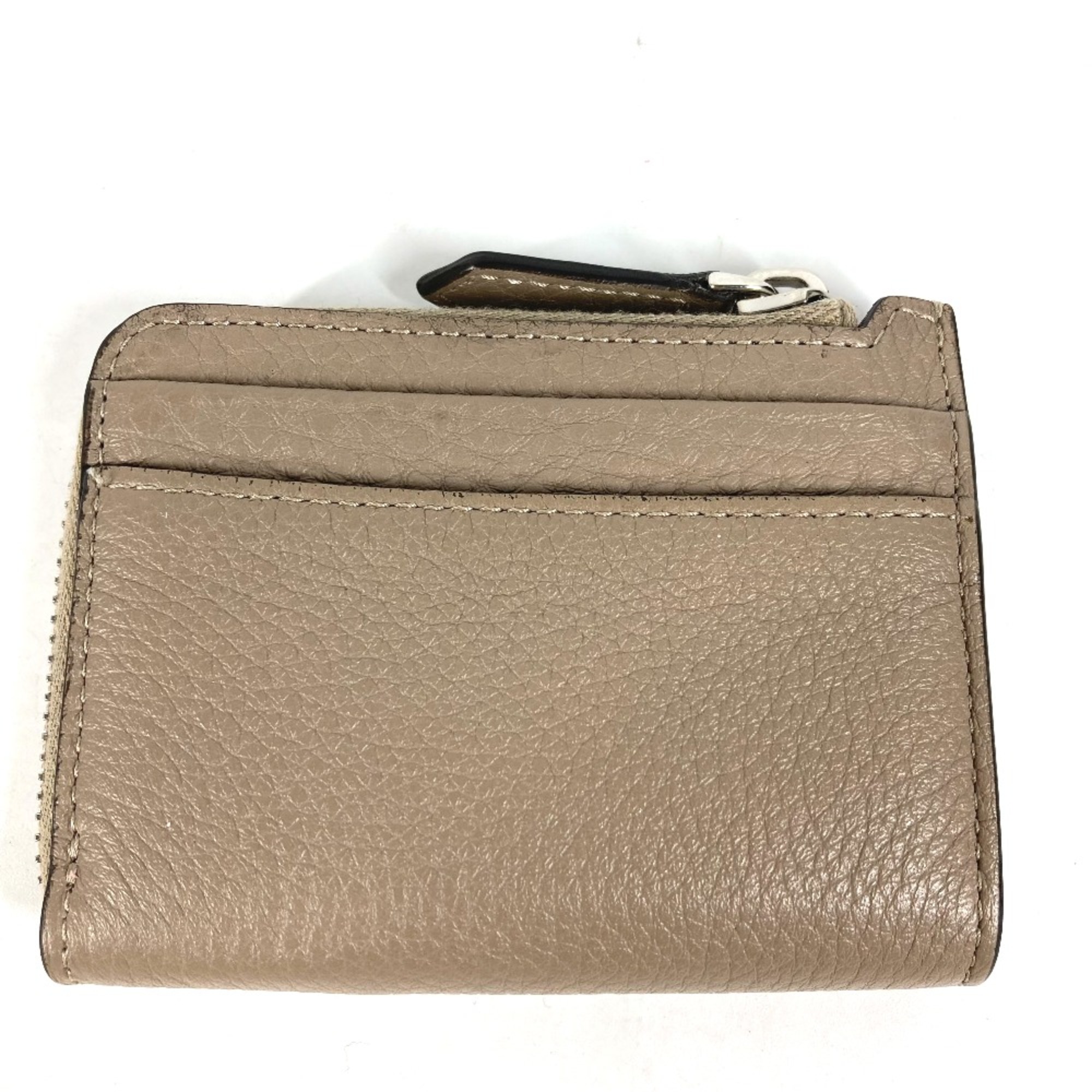 Fendi 7M0330 Fragment case Wallet Wallet Coin Compartment L-shaped zipper coin purse BeigeBased