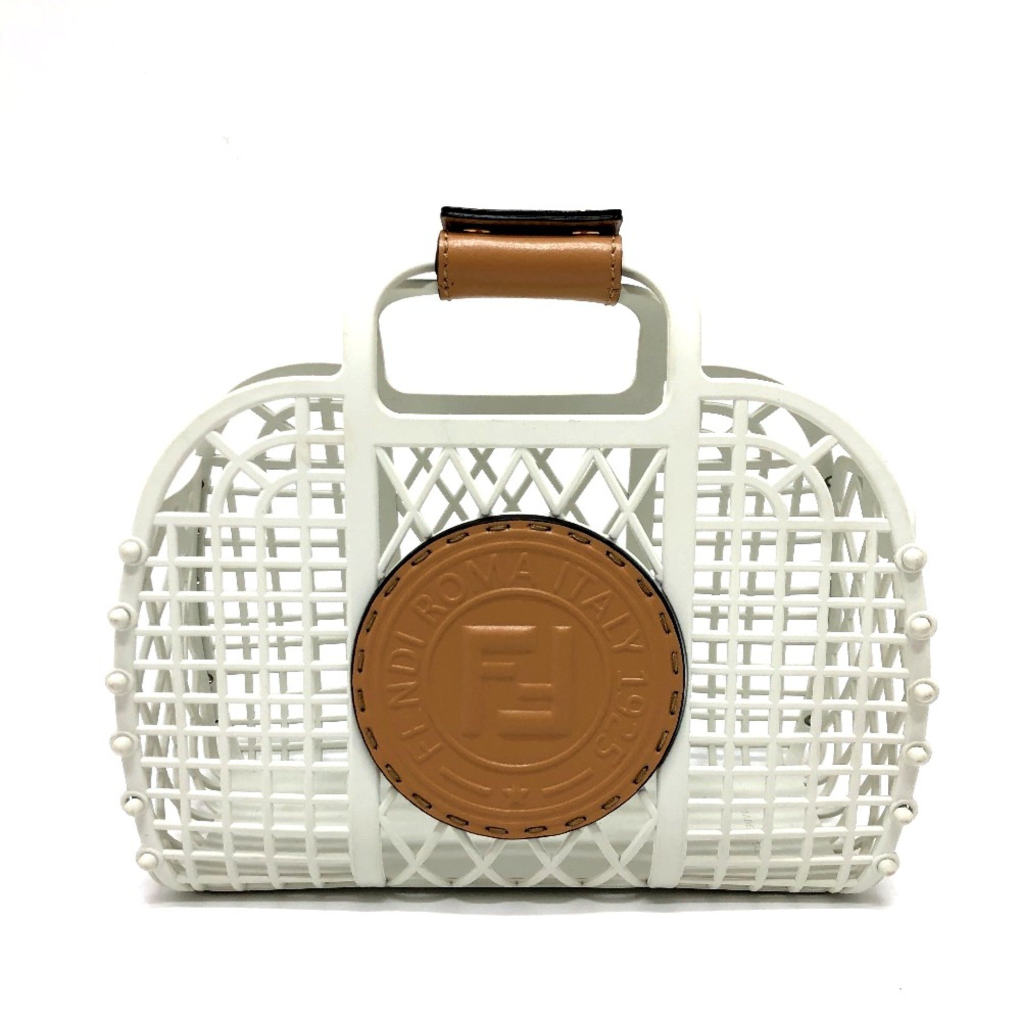 Fendi 8BH388 Mini Basket Bag Hand Bag White Beige