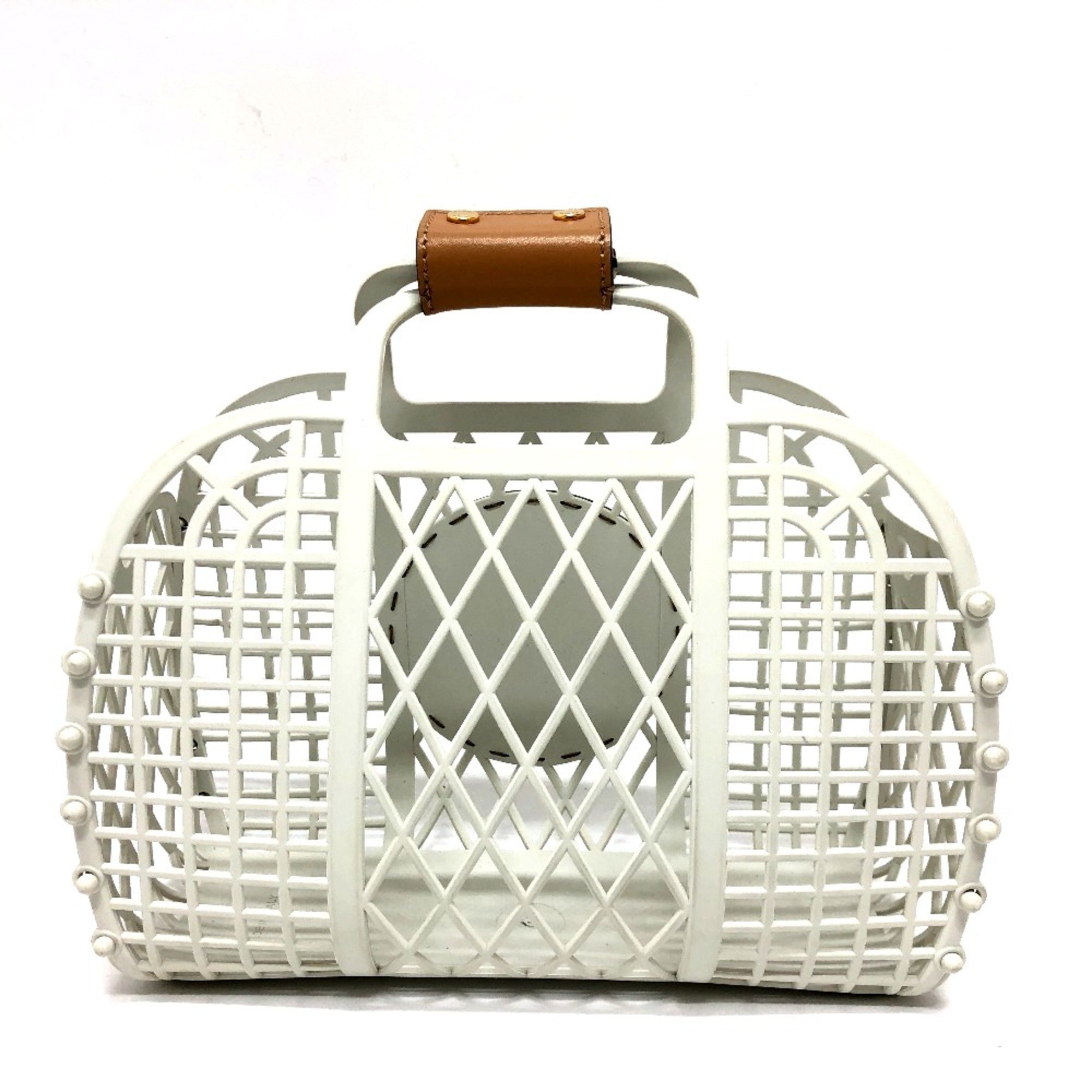 Fendi 8BH388 Mini Basket Bag Hand Bag White Beige