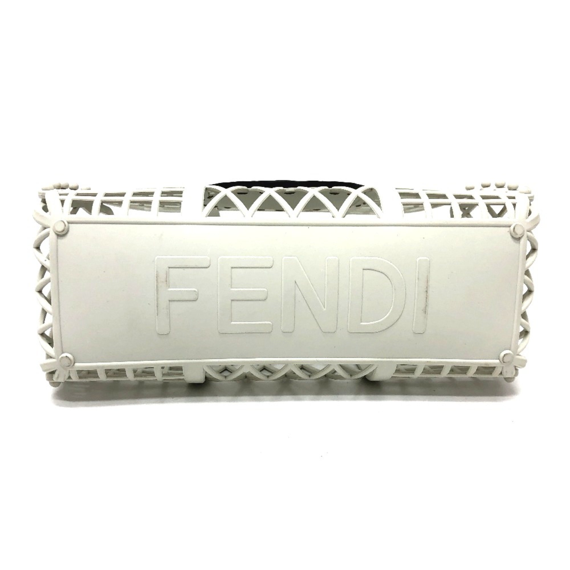 Fendi 8BH388 Mini Basket Bag Hand Bag White Beige