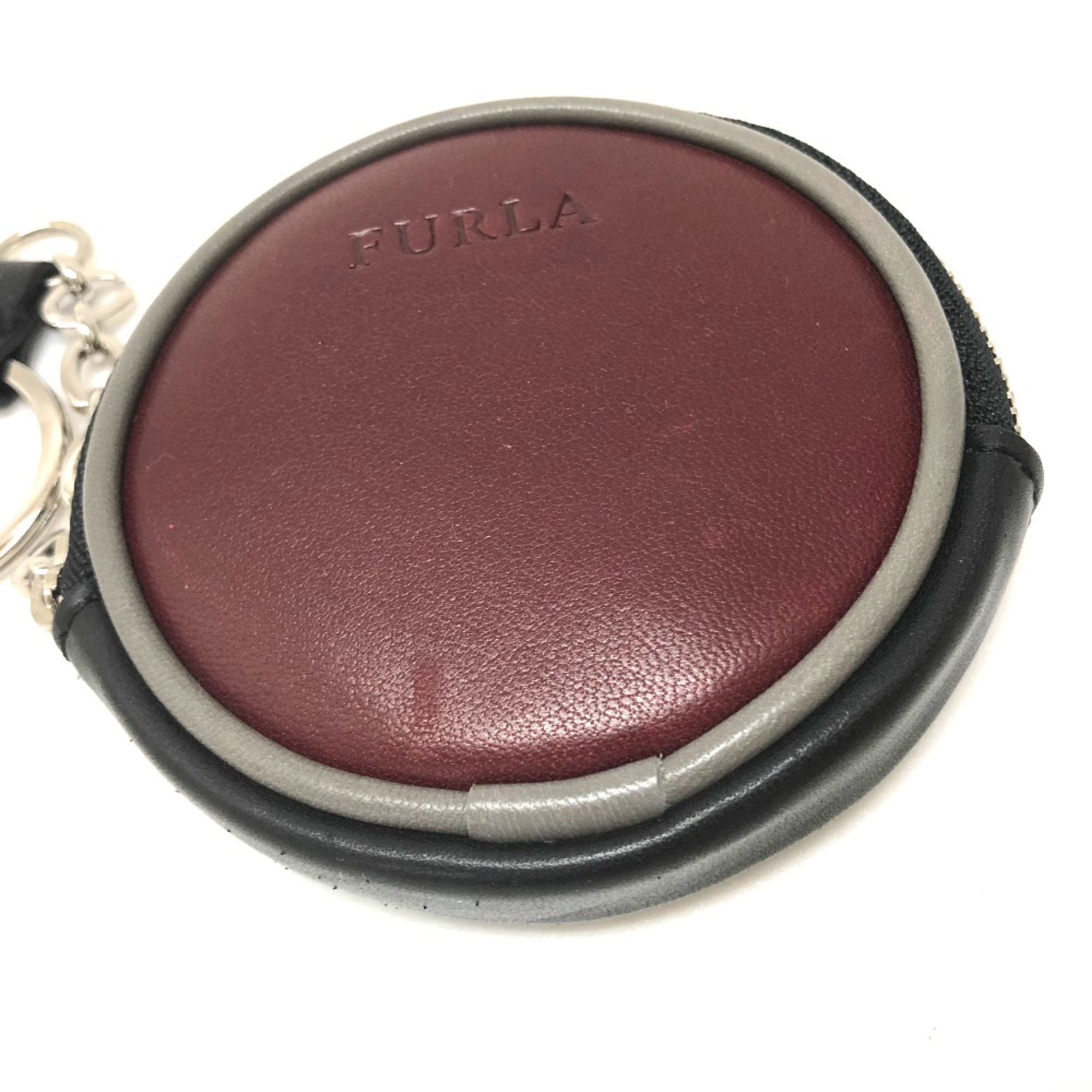 Furla With key ring Men's Women's coin purse Red Bordeaux Based