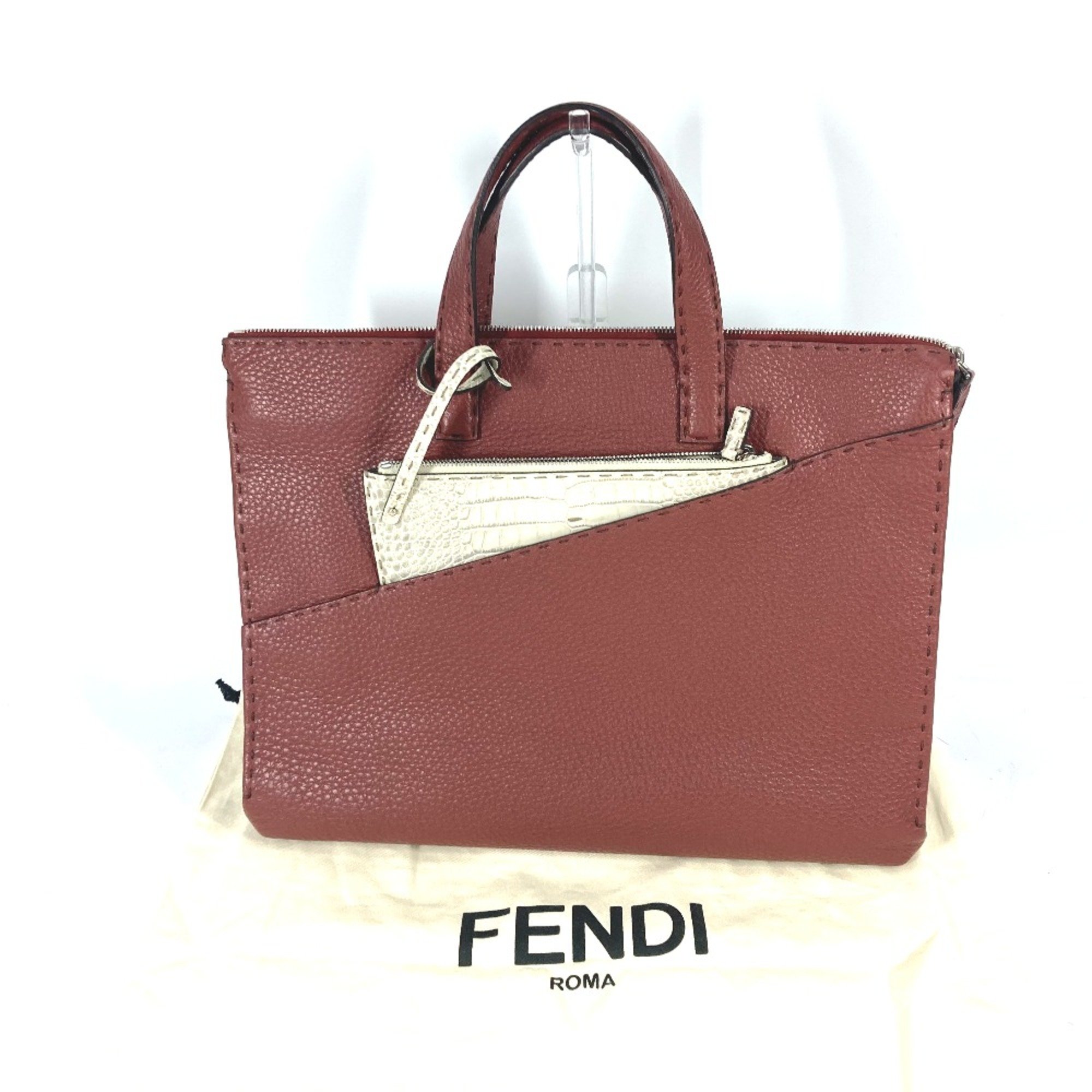 Fendi Hand Bag Tote Bag bag with pouch Business bag Brown WhiteBased