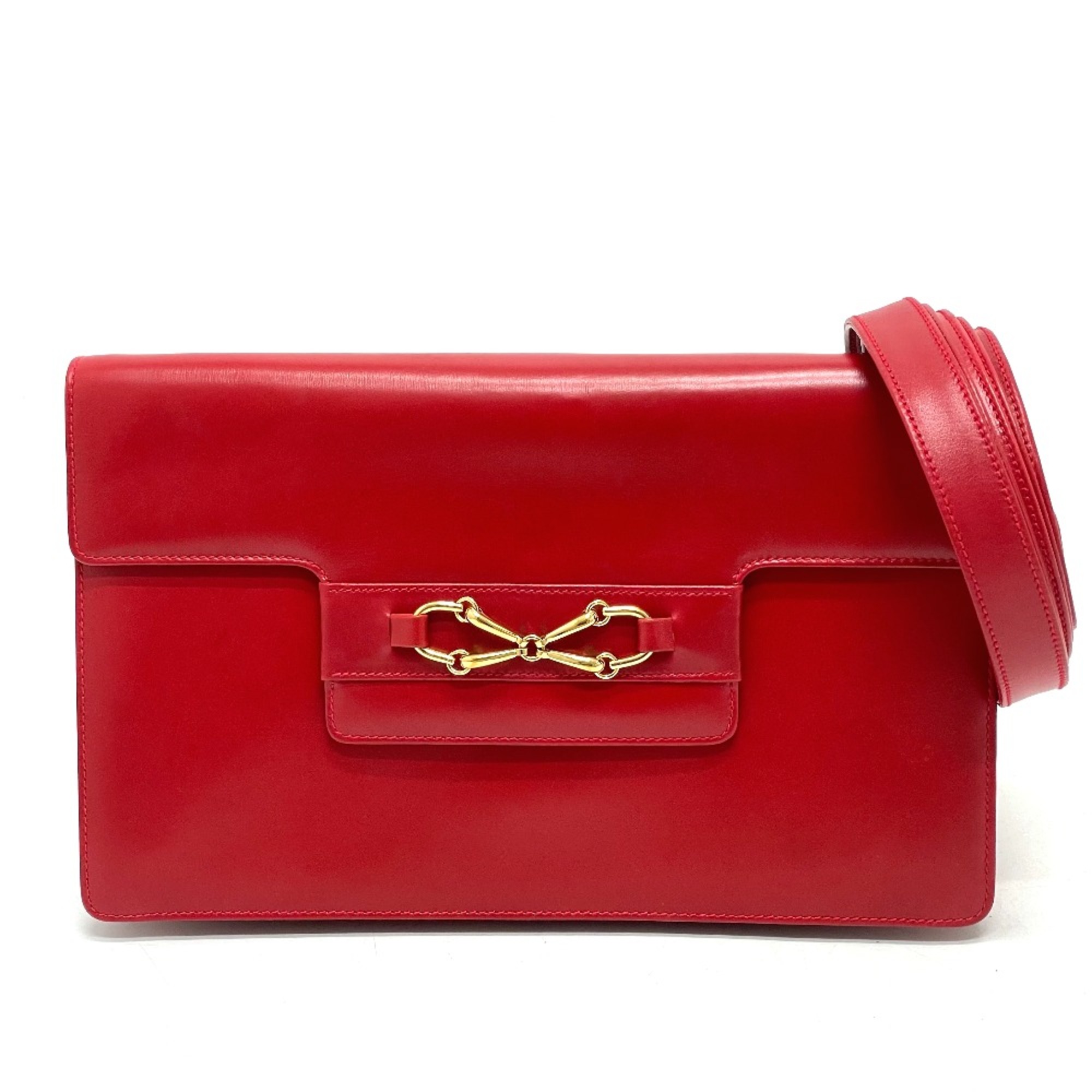 Gucci 004-01-0476 vintage Bag 2WAY Clutch bag Shoulder Bag Red x GoldHardware