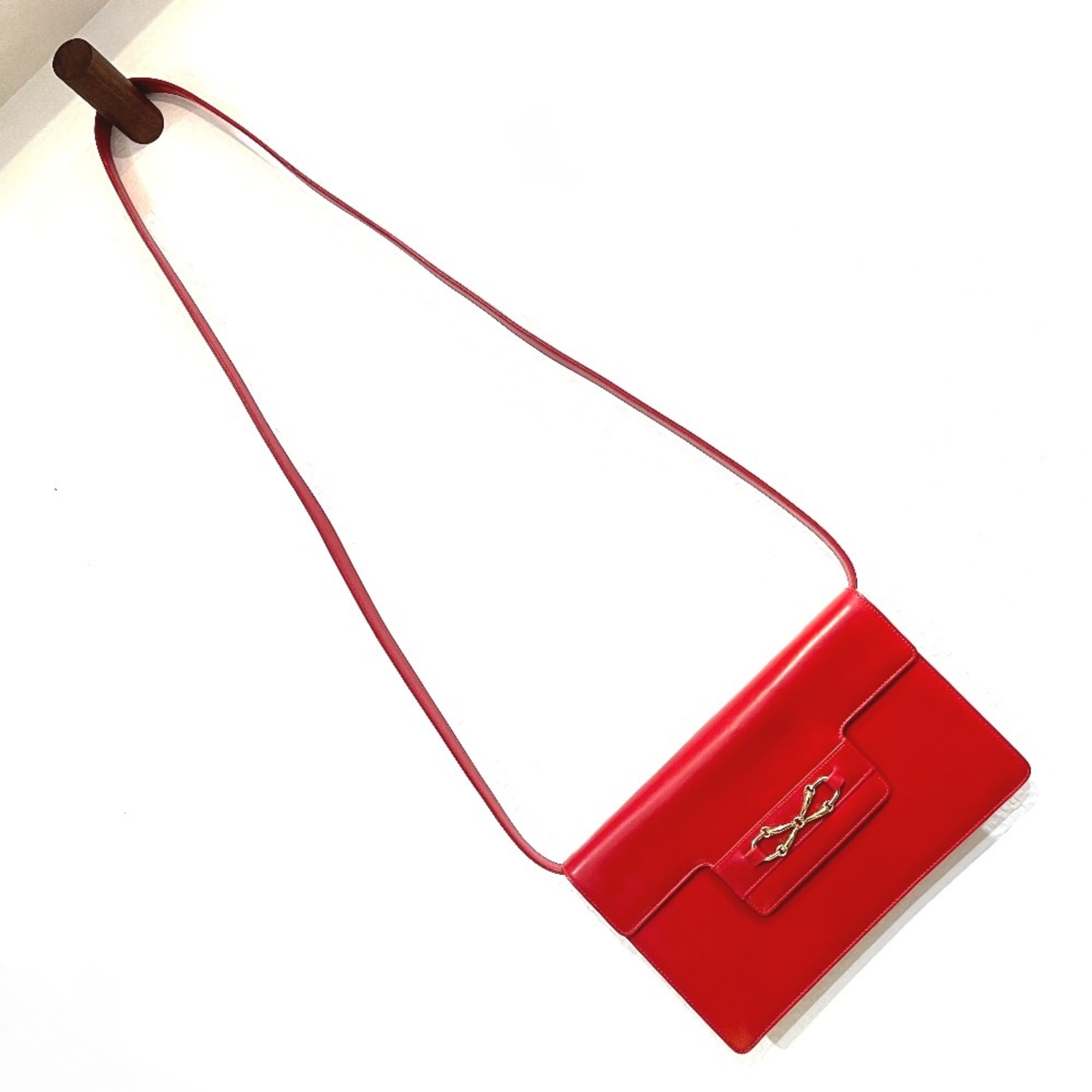 Gucci 004-01-0476 vintage Bag 2WAY Clutch bag Shoulder Bag Red x GoldHardware